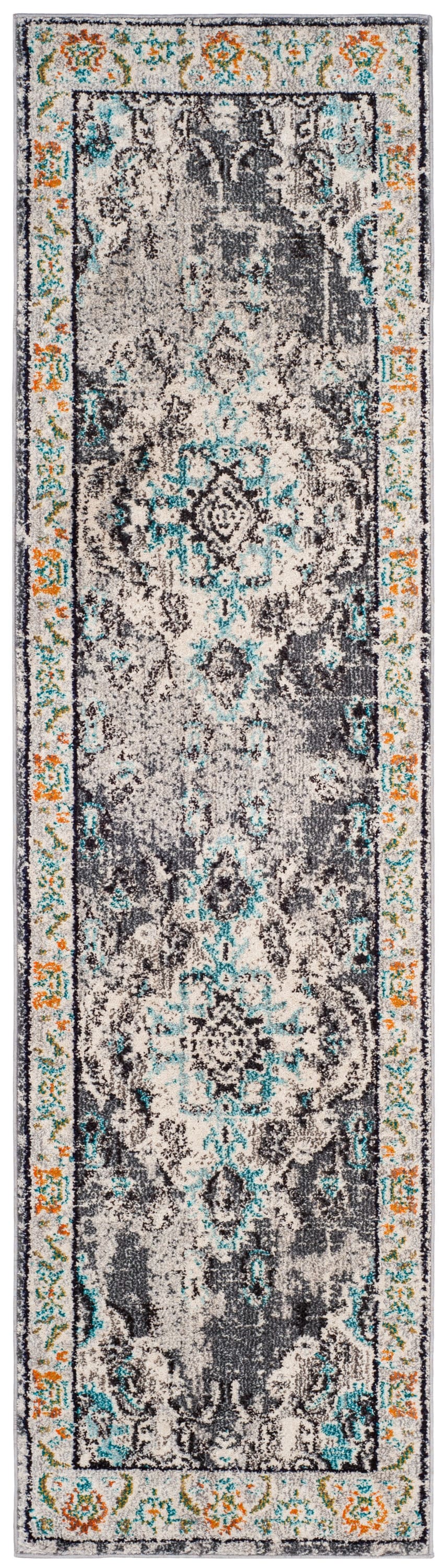 Safavieh MNC243G-216 Monaco Mahal 2 x 16 (ft) Loomed Polypropylene Gray/Light Blue Rectangular Indoor Distressed/Overdyed Oriental Runner rug