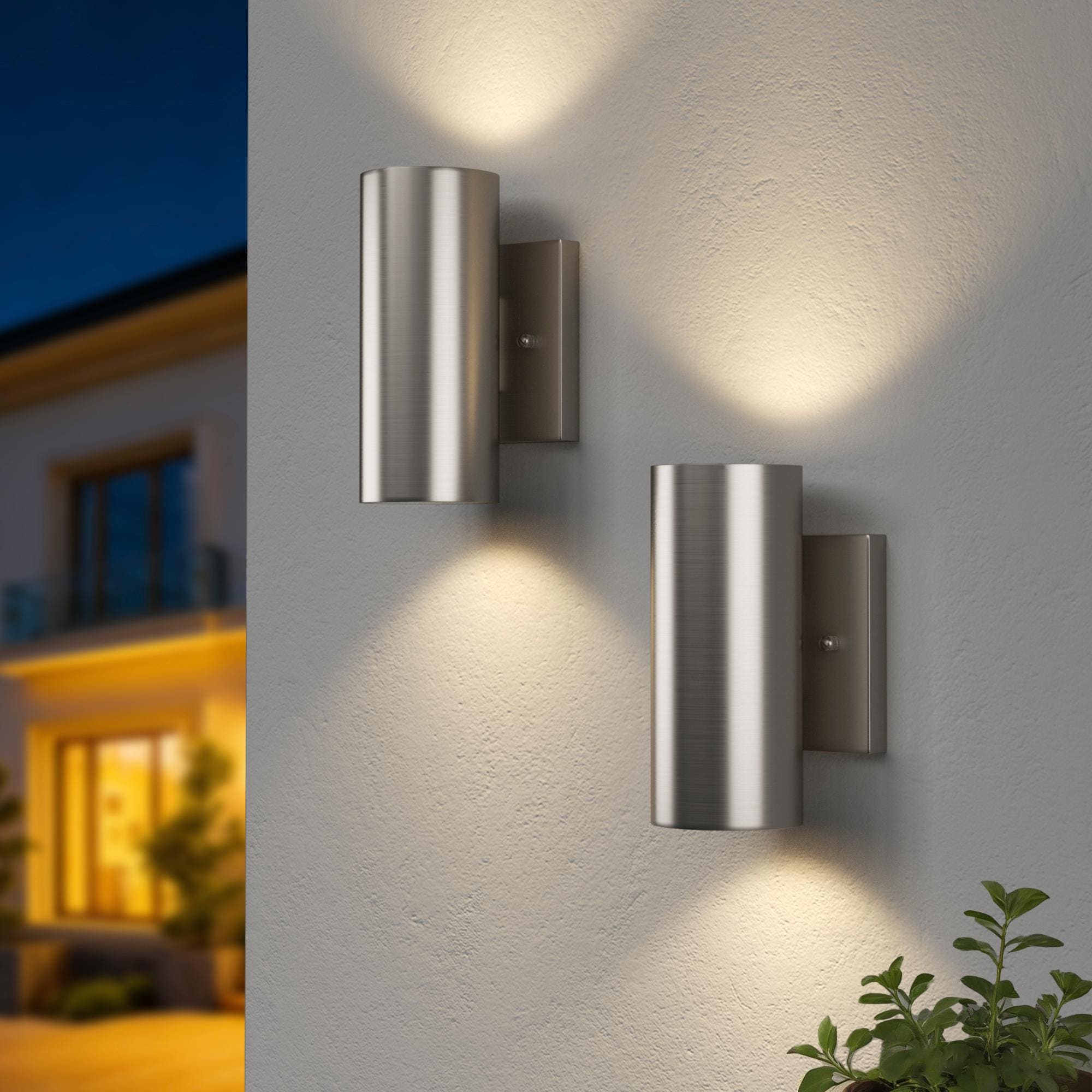 Maxax Montpelier 2 -Pack 7-in H Nickel Hardwired Integrated LED Outdoor Wall Light