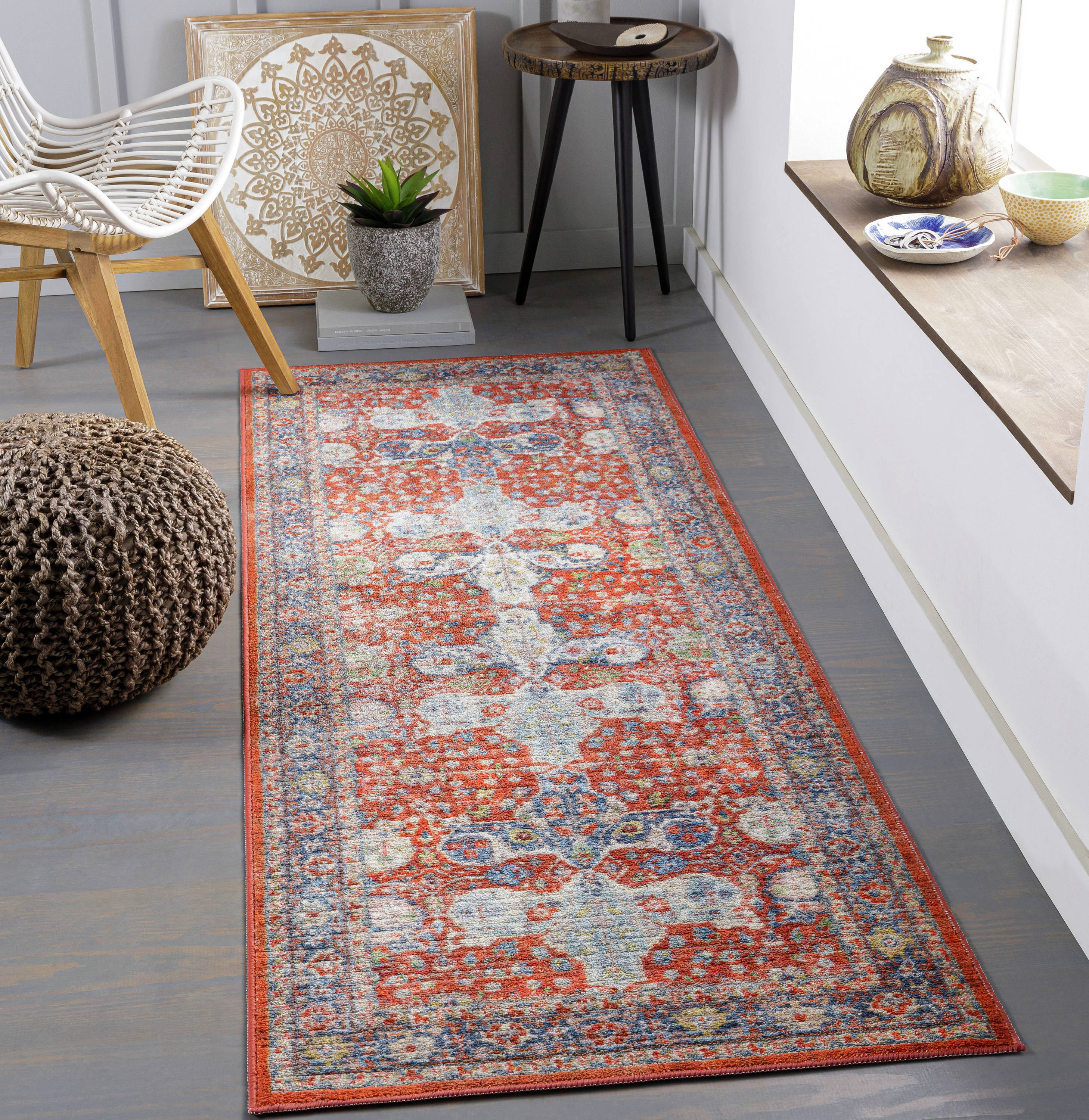 Surya LEC2301-2773 Leicester 3 X 8 (ft) Bright Red Indoor Medallion Oriental Runner Rug