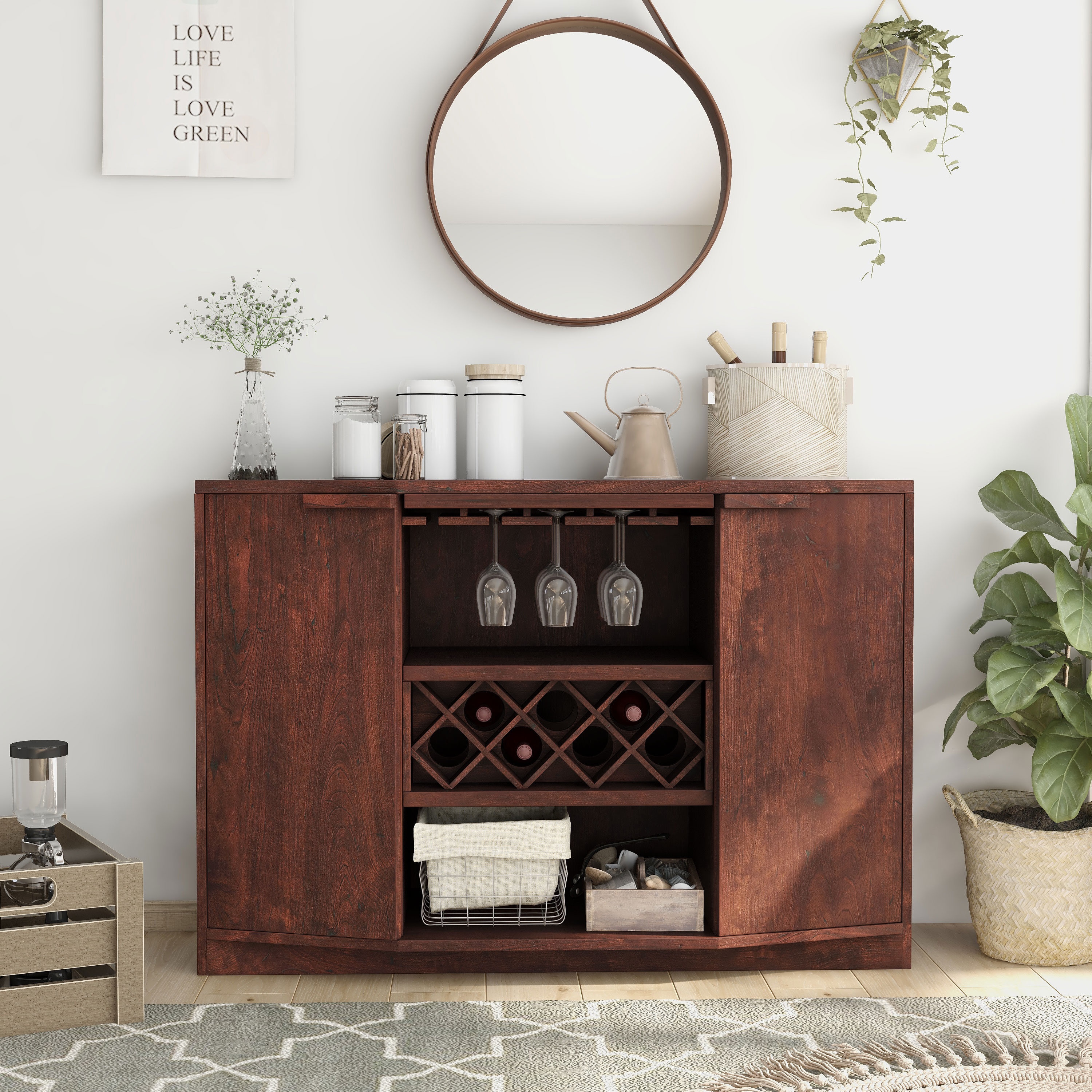 Furniture of America YNJ-1446-6 Vetkov Transitional Vintage Walnut Buffet with Wine Storage