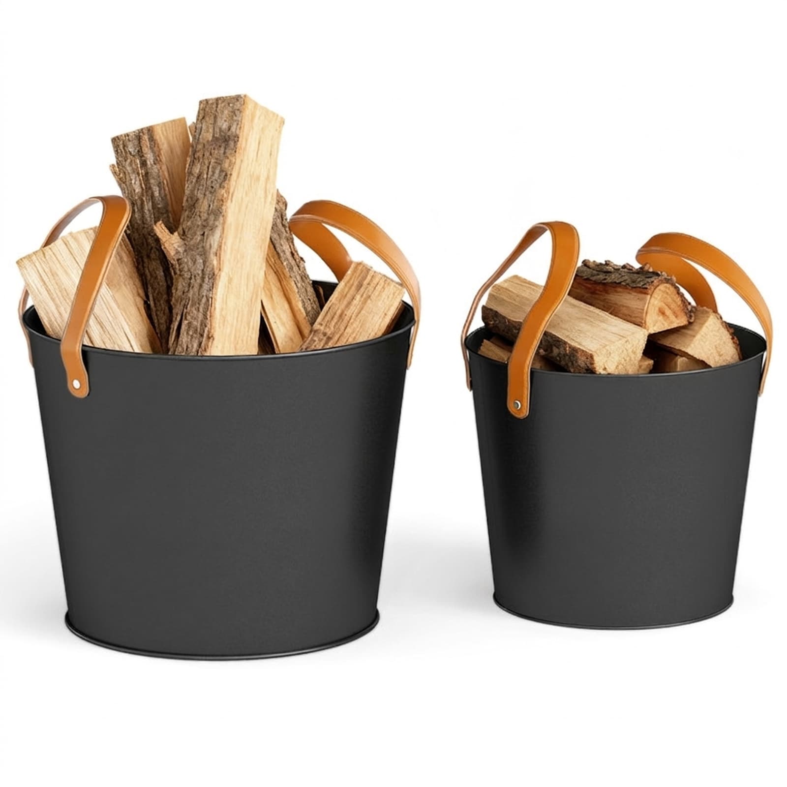 SUGIFT Ash Bucket Set of 2 Metal Coal Ash Can with 11.5-gal and 8.5-gal Capacity Leather Handle for Fireplace Fire Pit #ZMLW014SUGHY1235