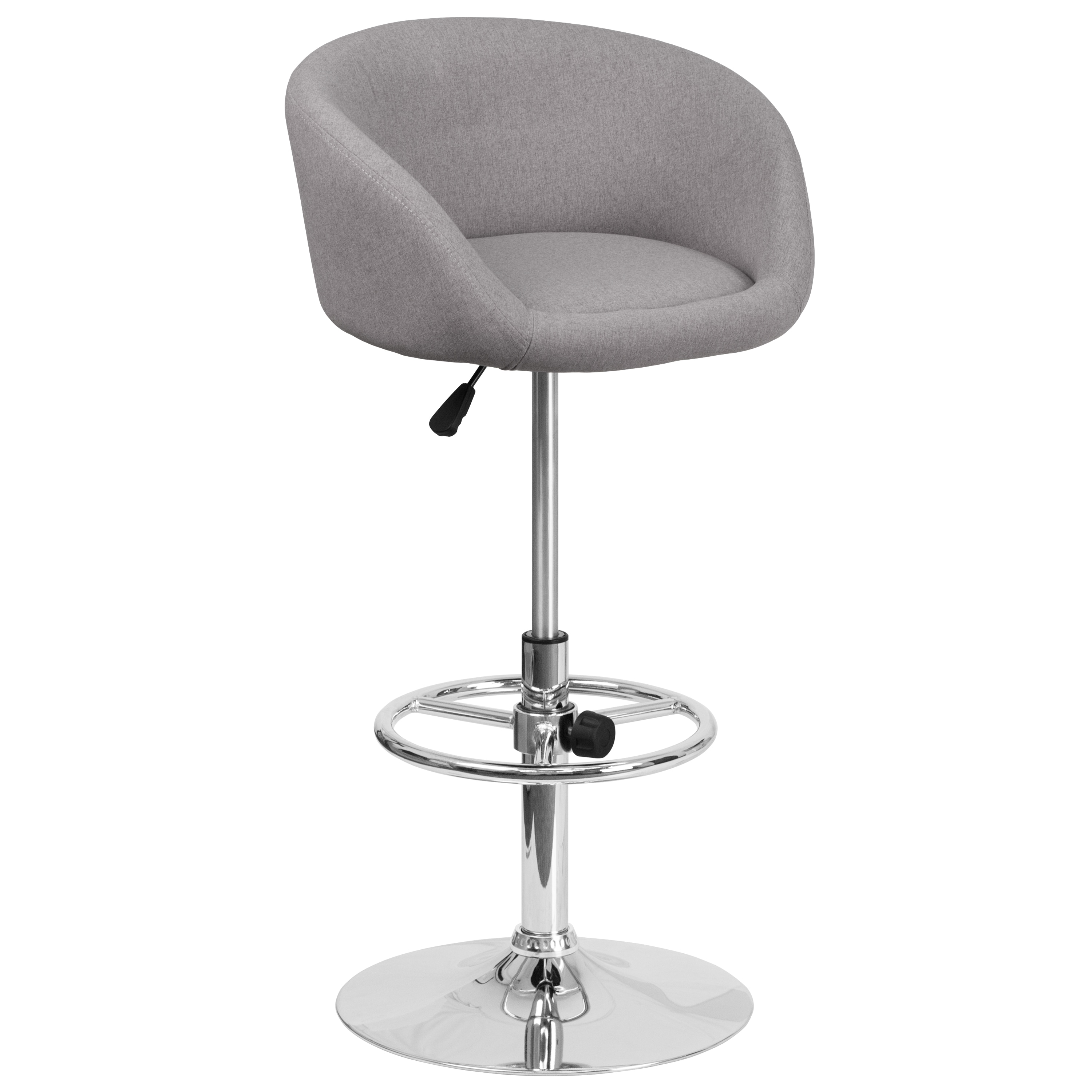 Flash Furniture 889142048268 Gray Fabric 23.25-Inches H Adjustable Height Short Round seat Upholstered Swivel Metal Bar Stool with Arms and Back