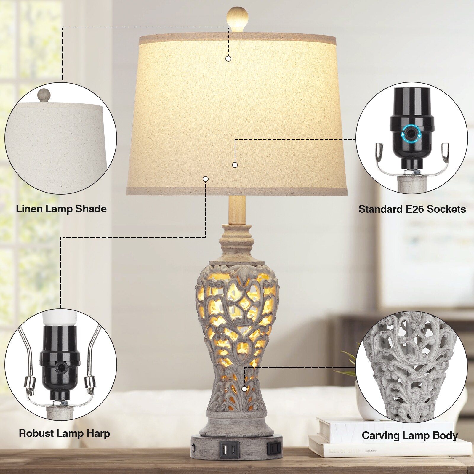 UrFurnishings TD-366 Table-Lamps - View #3