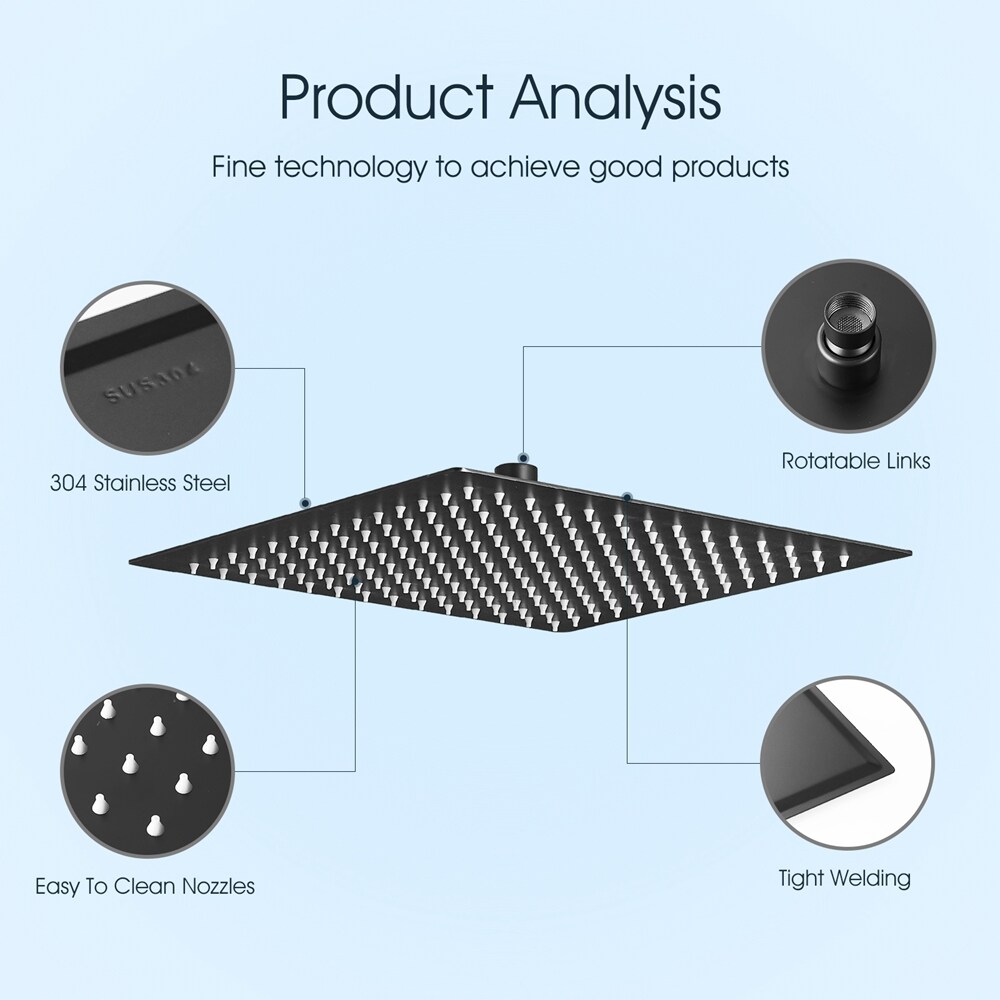 10 Inch Matte Black Stainless Steel Square Rain Shower Head