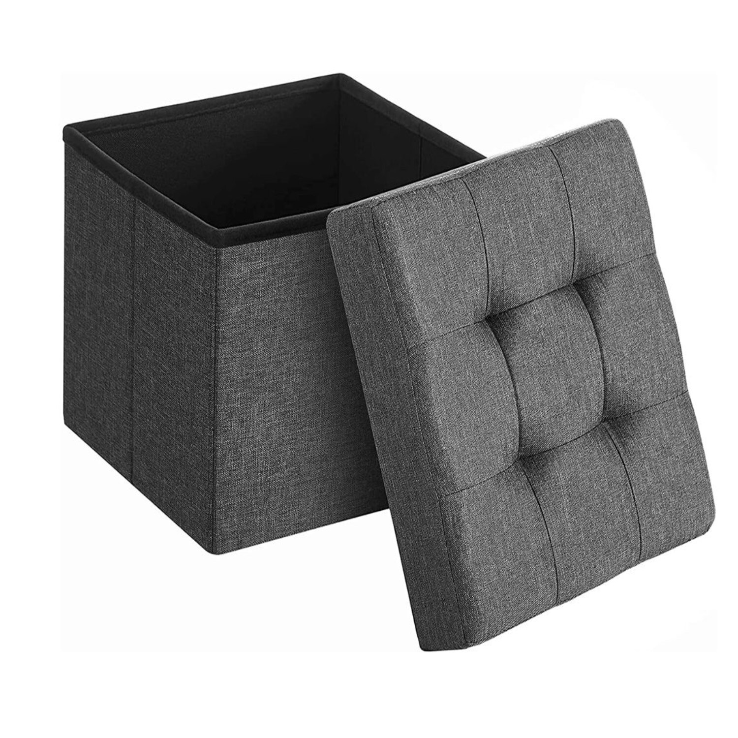 Slickblue - Contemporary Linen Small Folding Fabric Cube Storage Ottoman for Living Room Footrest...