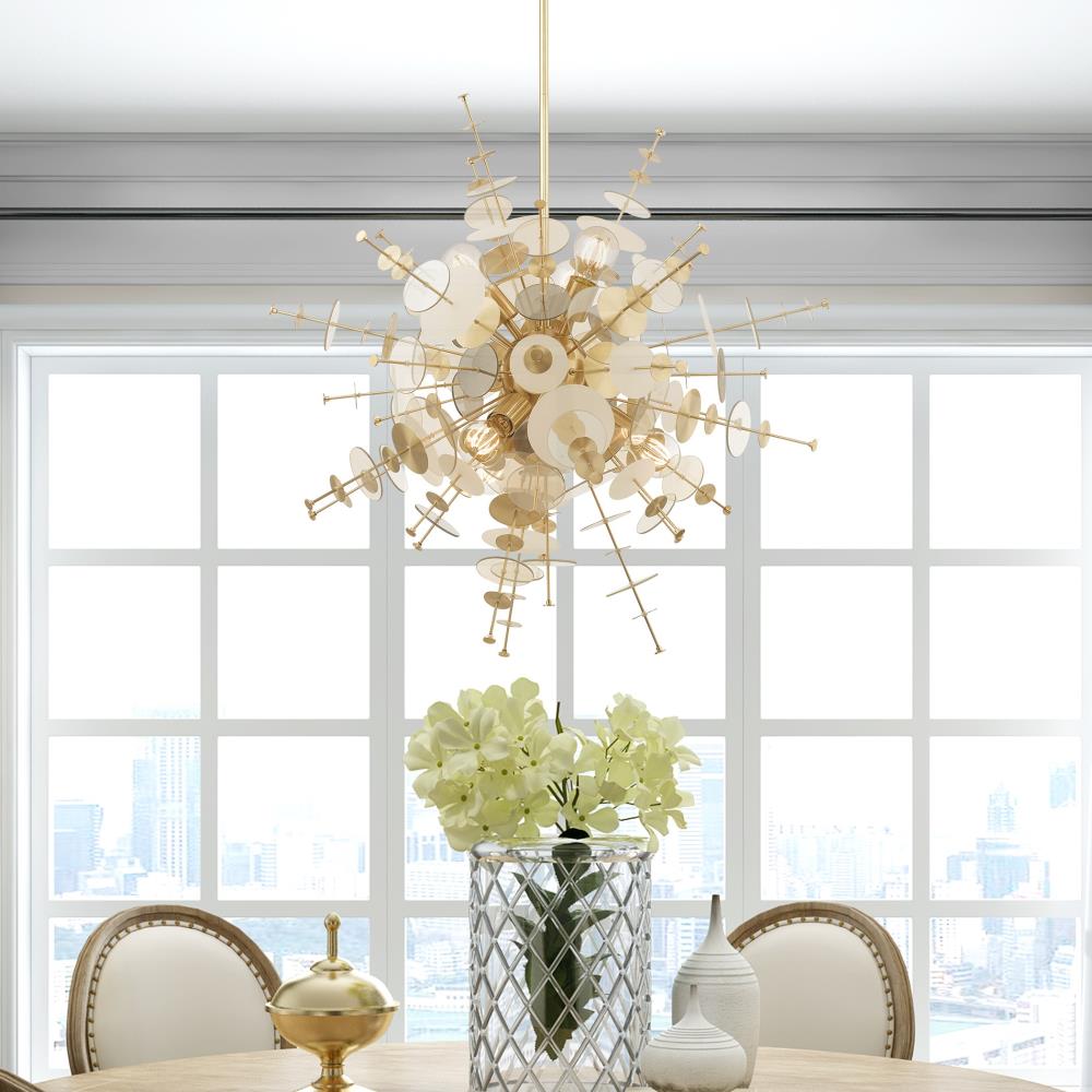 Circulo Satin Brass 6-Light Pendant Chandelier with Glass Discs