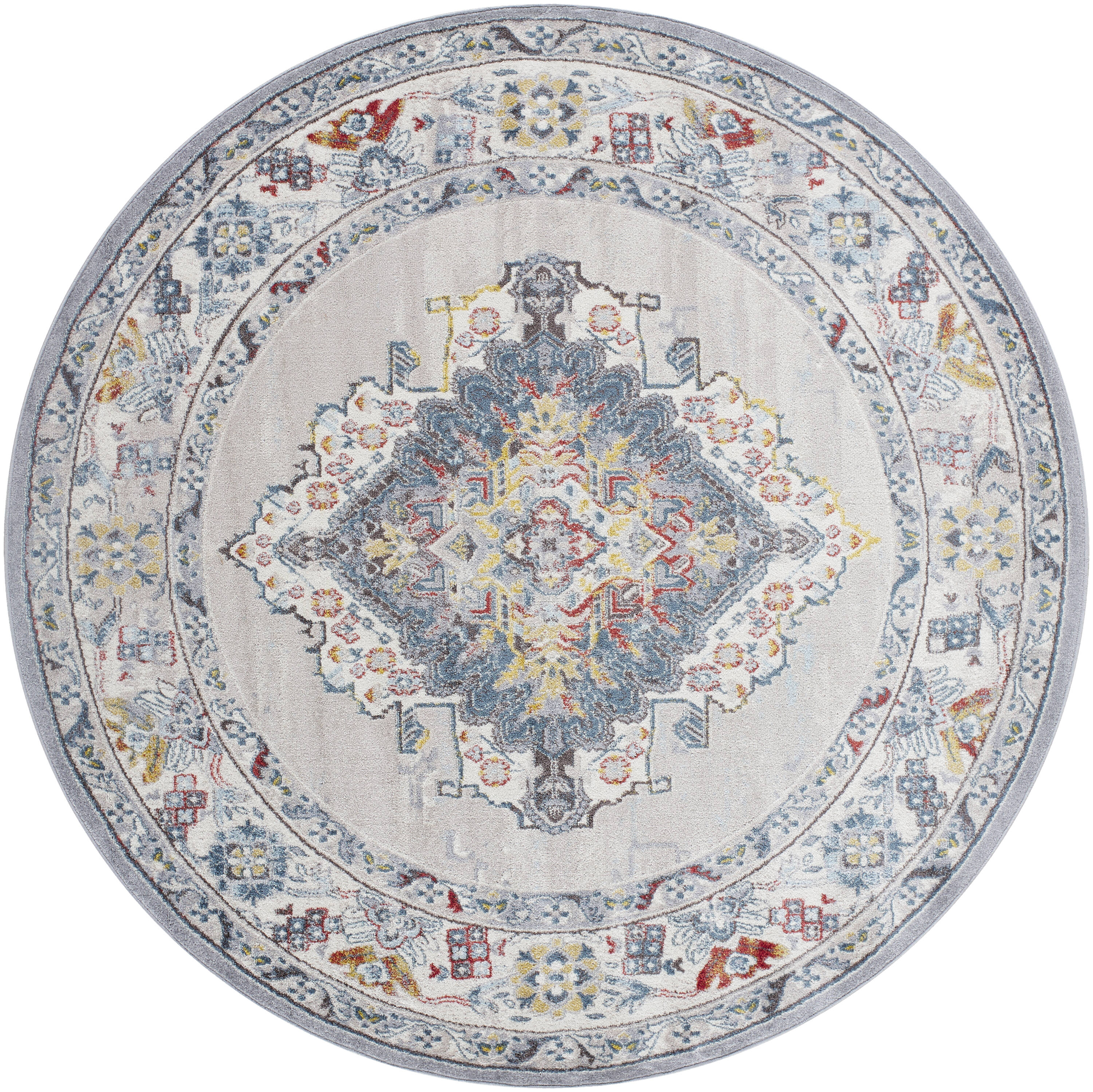 Livabliss AKR2300-710RD Ankara 8 x 8 (ft) Polypropylene Gray Round Indoor Medallion Oriental Area rug