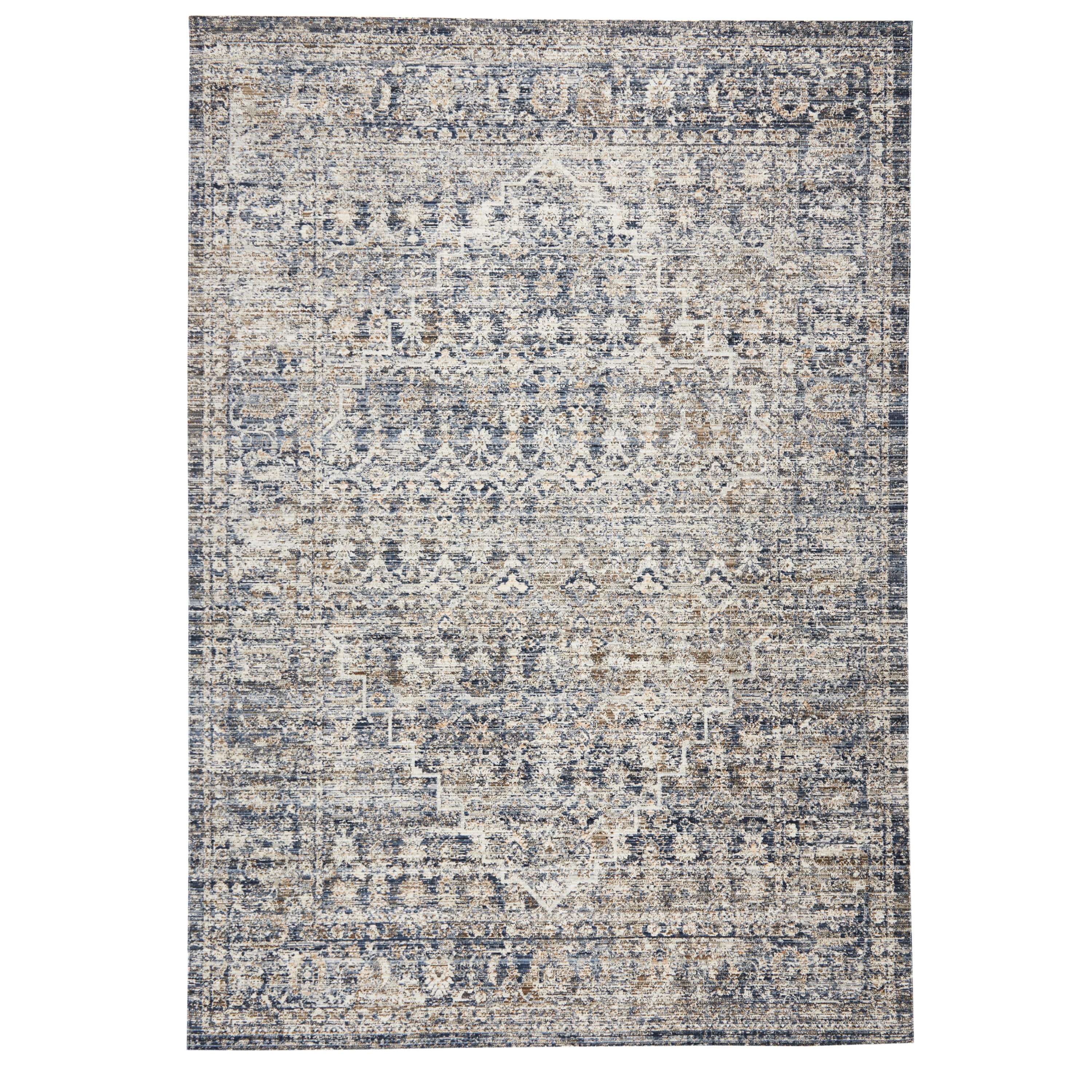 Obeetee AVA7A9A8509NVY Ava 8 x 10 (ft) Loomed Polypropylene Navy Rectangular Indoor/Outdoor Distressed/Overdyed Area rug