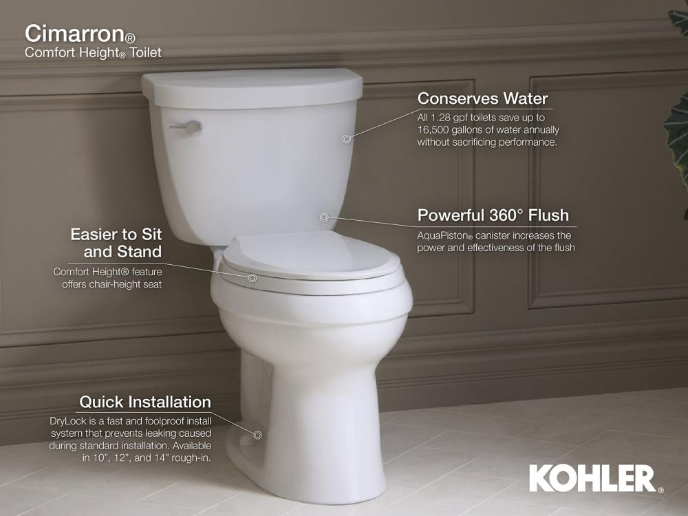 KOHLER Cimarron Biscuit Elongated Chair Height 2-piece Toilet 12-in Rough-In WaterSense 1.28-GPF