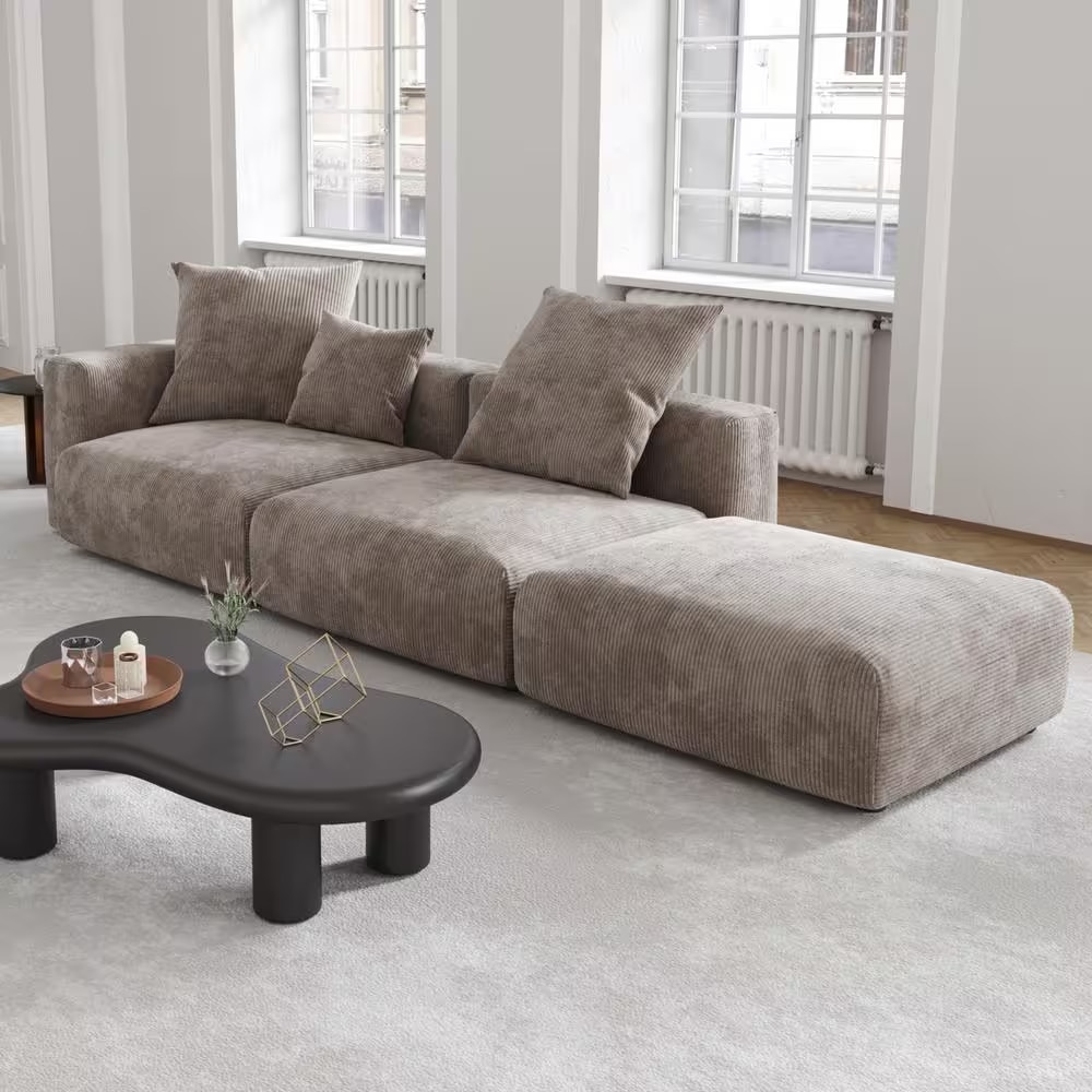 BuotiqHom DH-C2+1-126BR 129.92-Inches Casual Brown Sectional