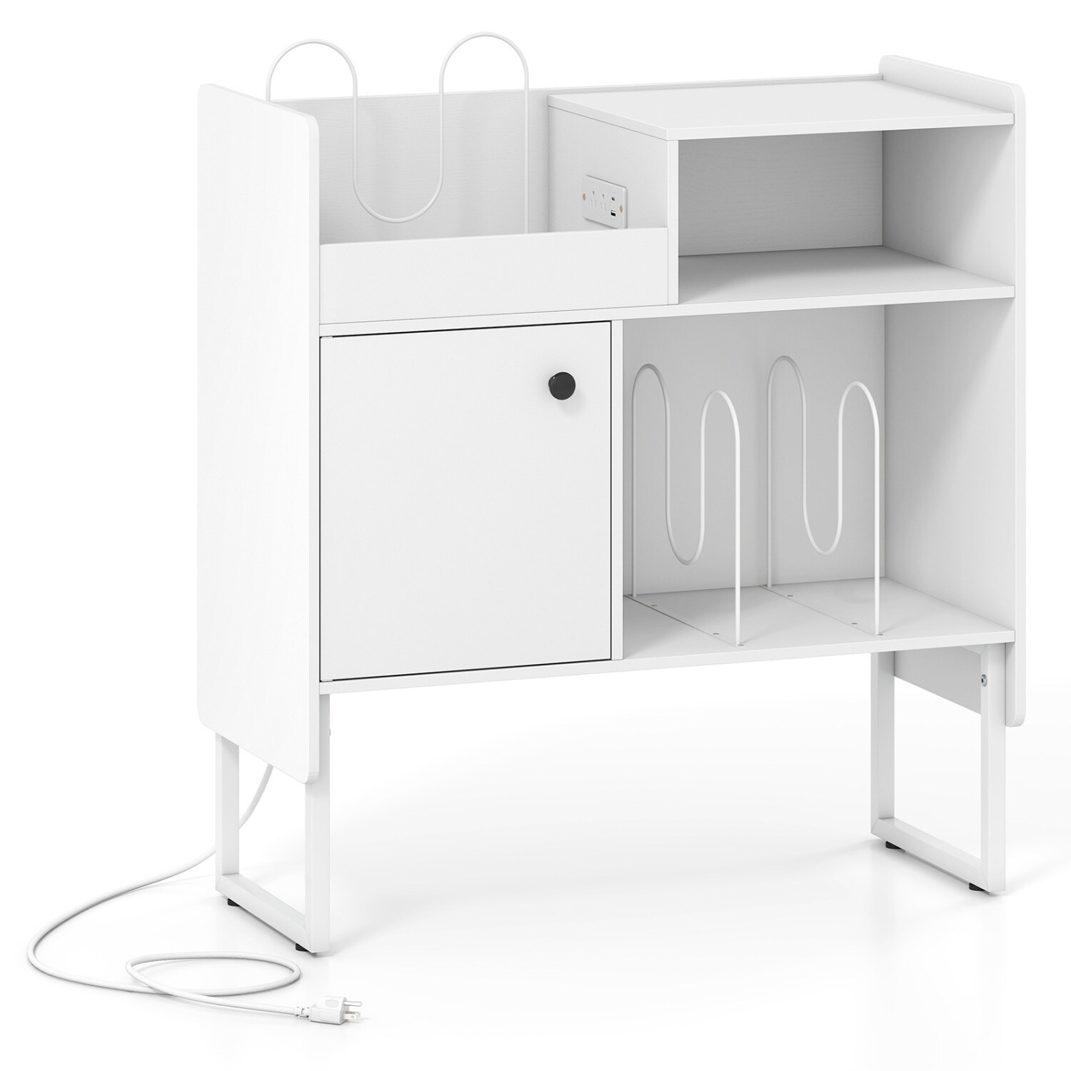 Boyel Living Record Player Stand with Power Outlets and Vinyl Storage Holder up to 250 Albums-White