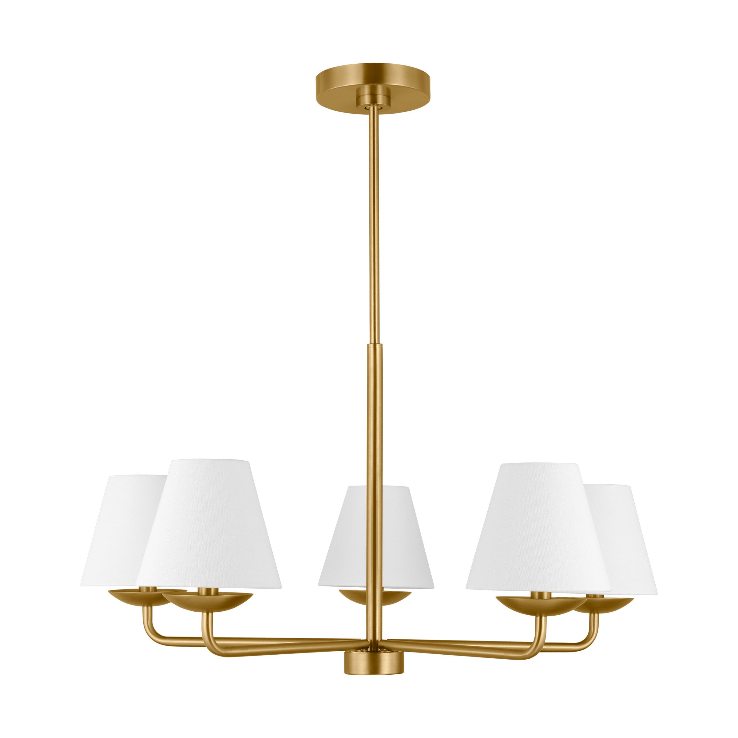 Satin Brass 5-Light Candle Chandelier with White Linen Shades