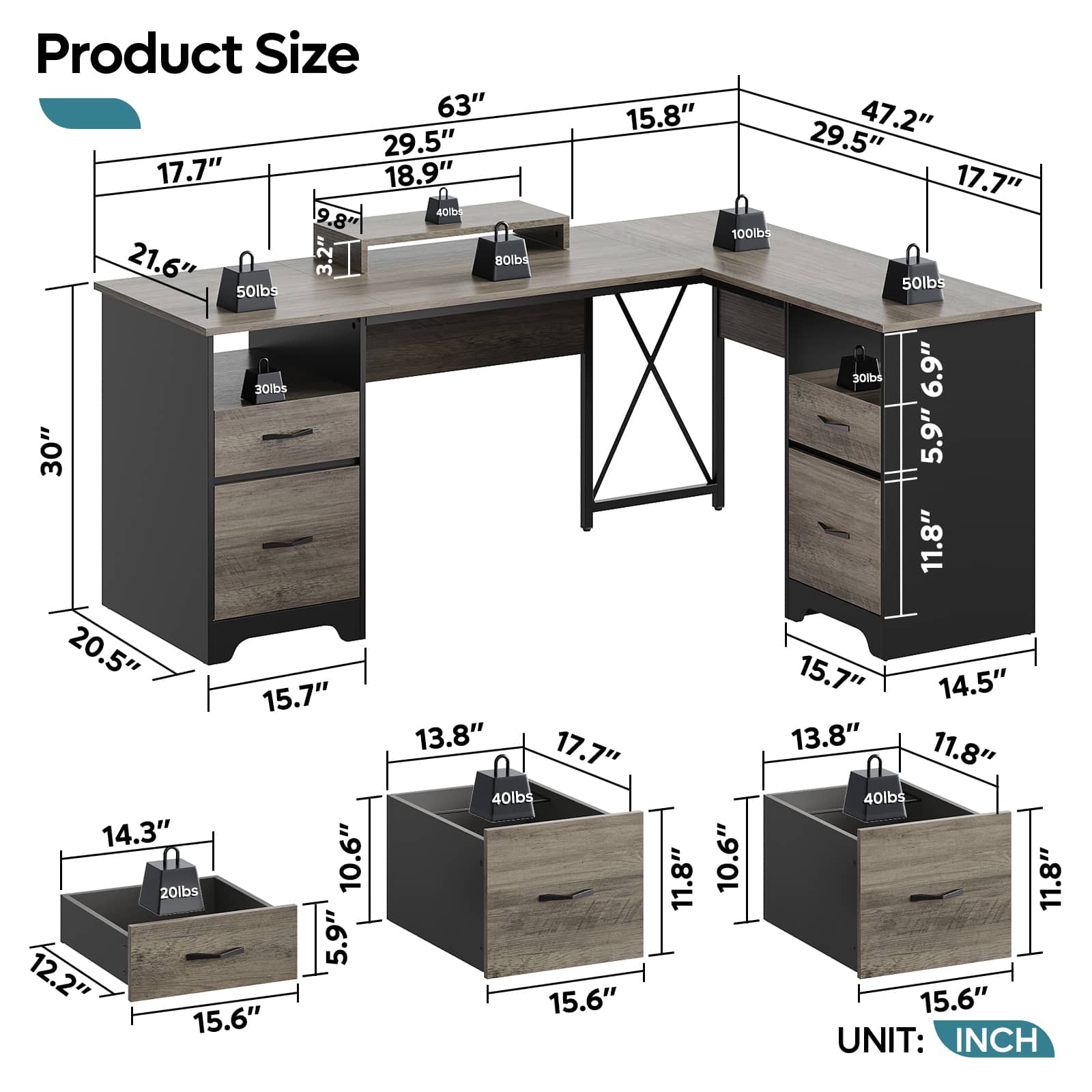 Bestier LOW-H104715P-GRW desks - View #5