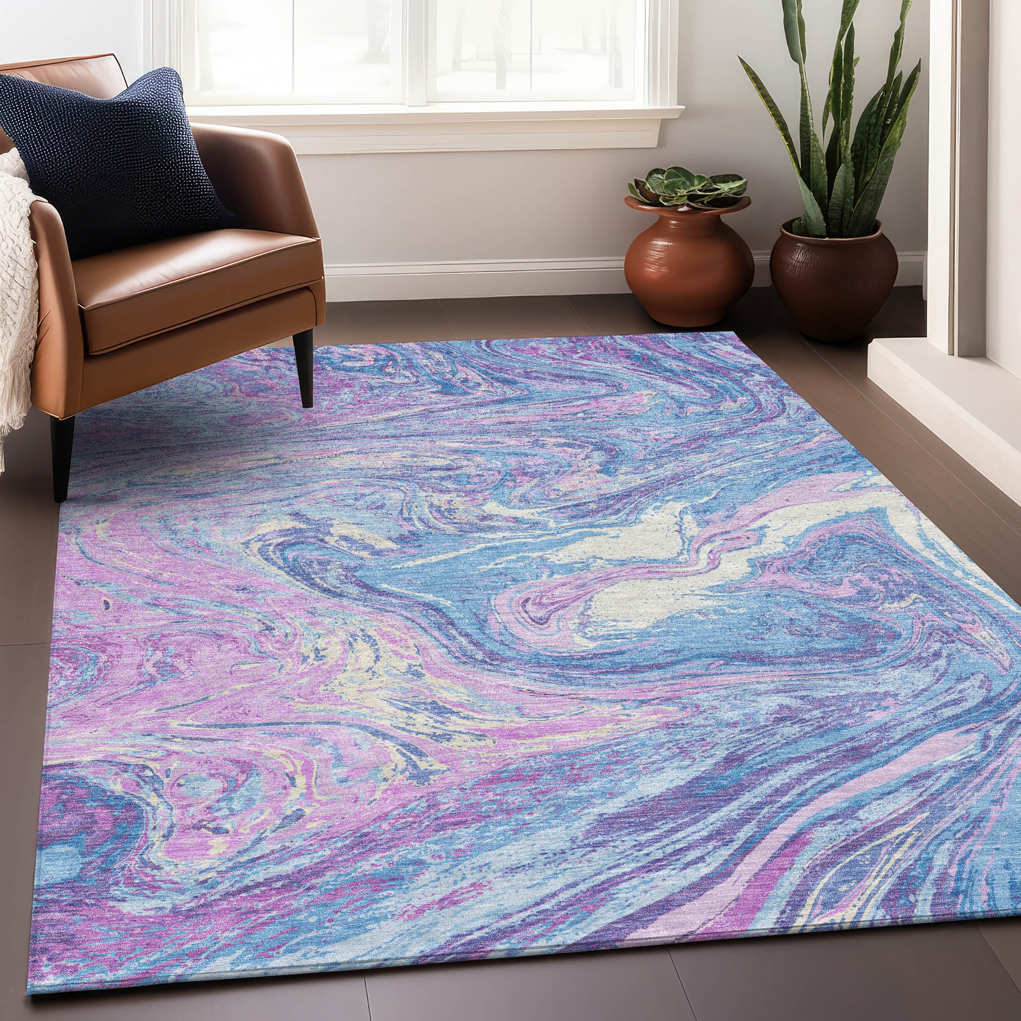 Addison Rugs ACN1061SK5X8 Chantille ACN1061SK 5 x 7 (ft) Polyester Sky Rectangular Indoor/Outdoor Geometric Machine washable Area rug