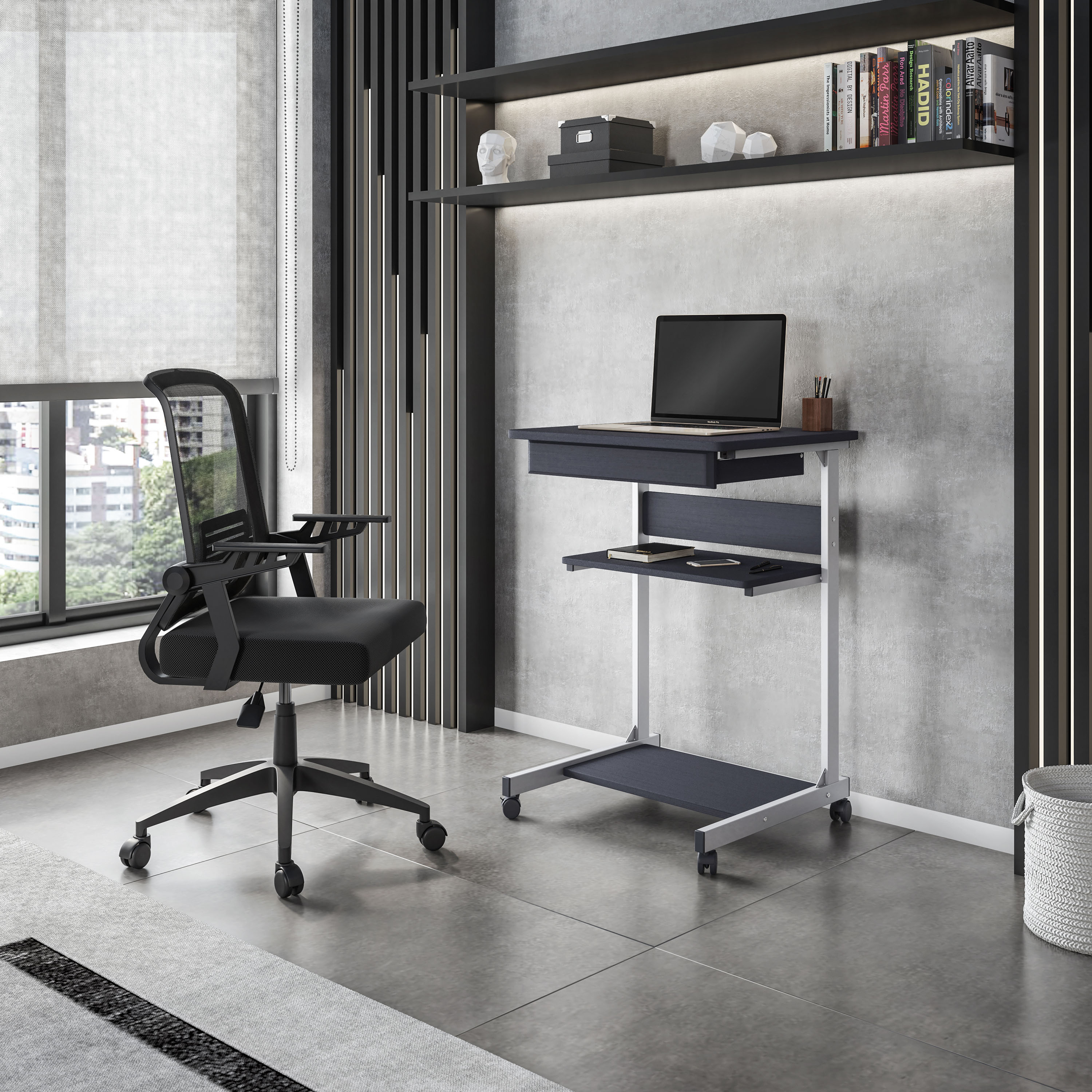 LOVMOR SF-R-RTA-B018-GPH06 Rolling Laptop Cart with Storage Graphite