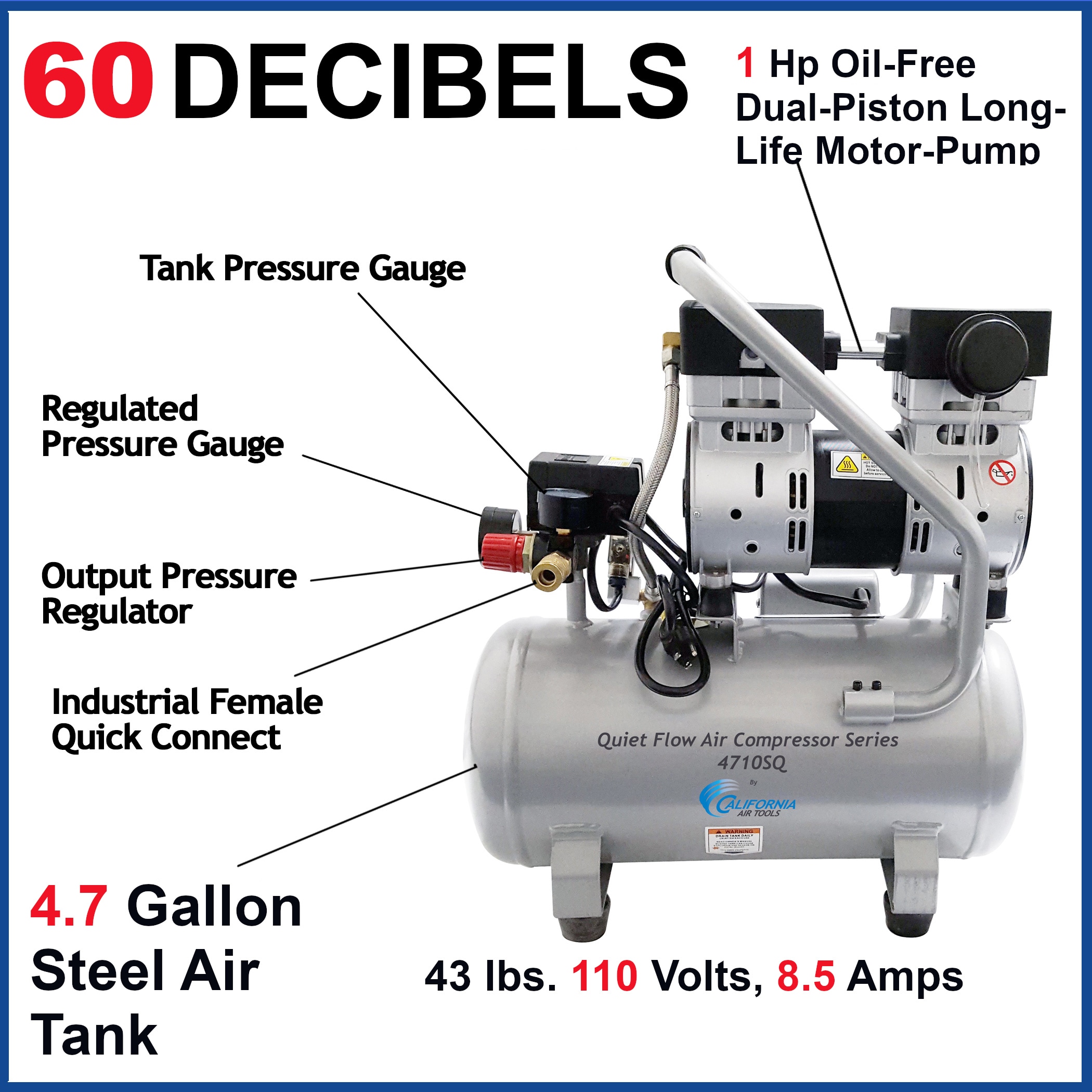 California Air Tools 4.7-Gallons Portable 120 Psi Hot Dog Quiet