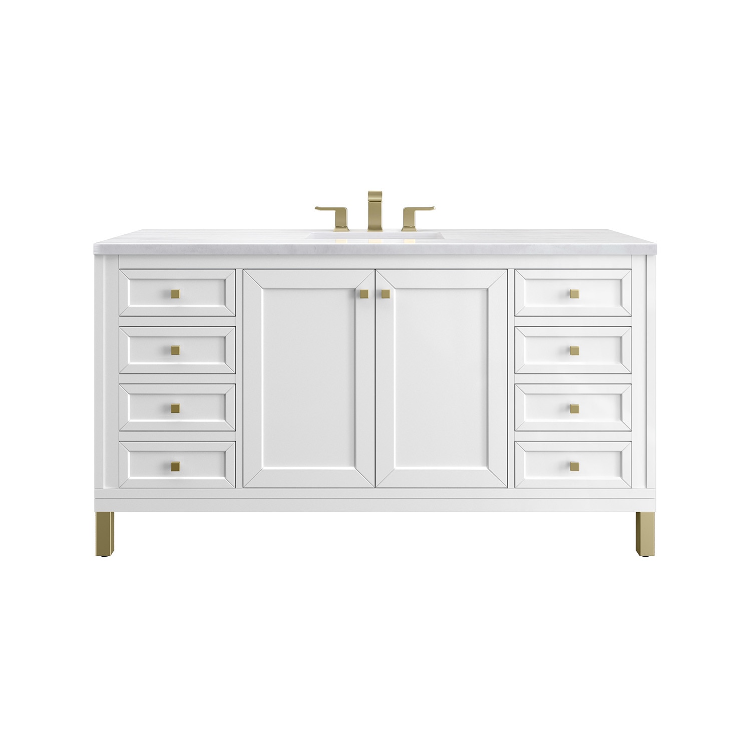 James Martin Vanities 305-V60S-GW-3AF Chicago 60-in Glossy White Undermount Single sink Bathroom Vanity with Arctic Fall Solid surface Top
