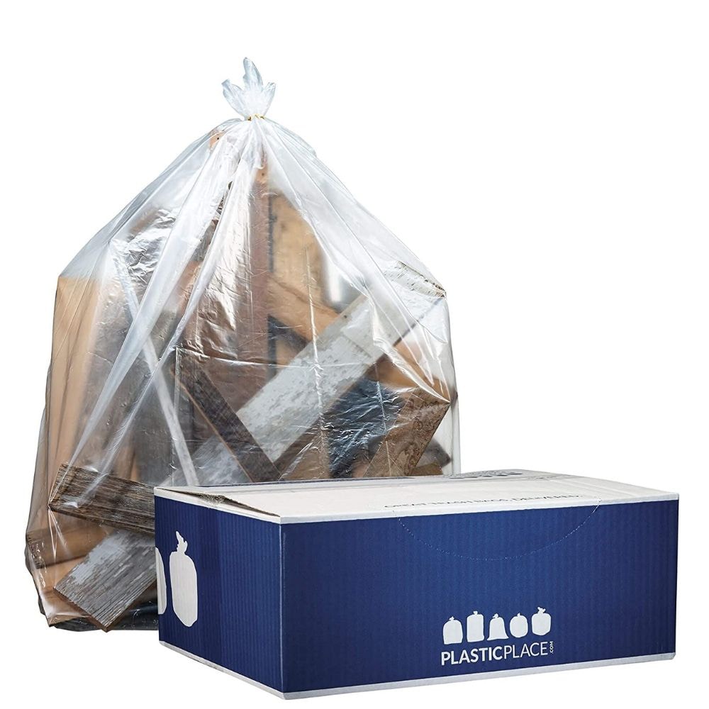 55-60 Gallon Clear Trash Bags, (50 Bags W/Ties) Large Clear Plastic  Recycling Ga