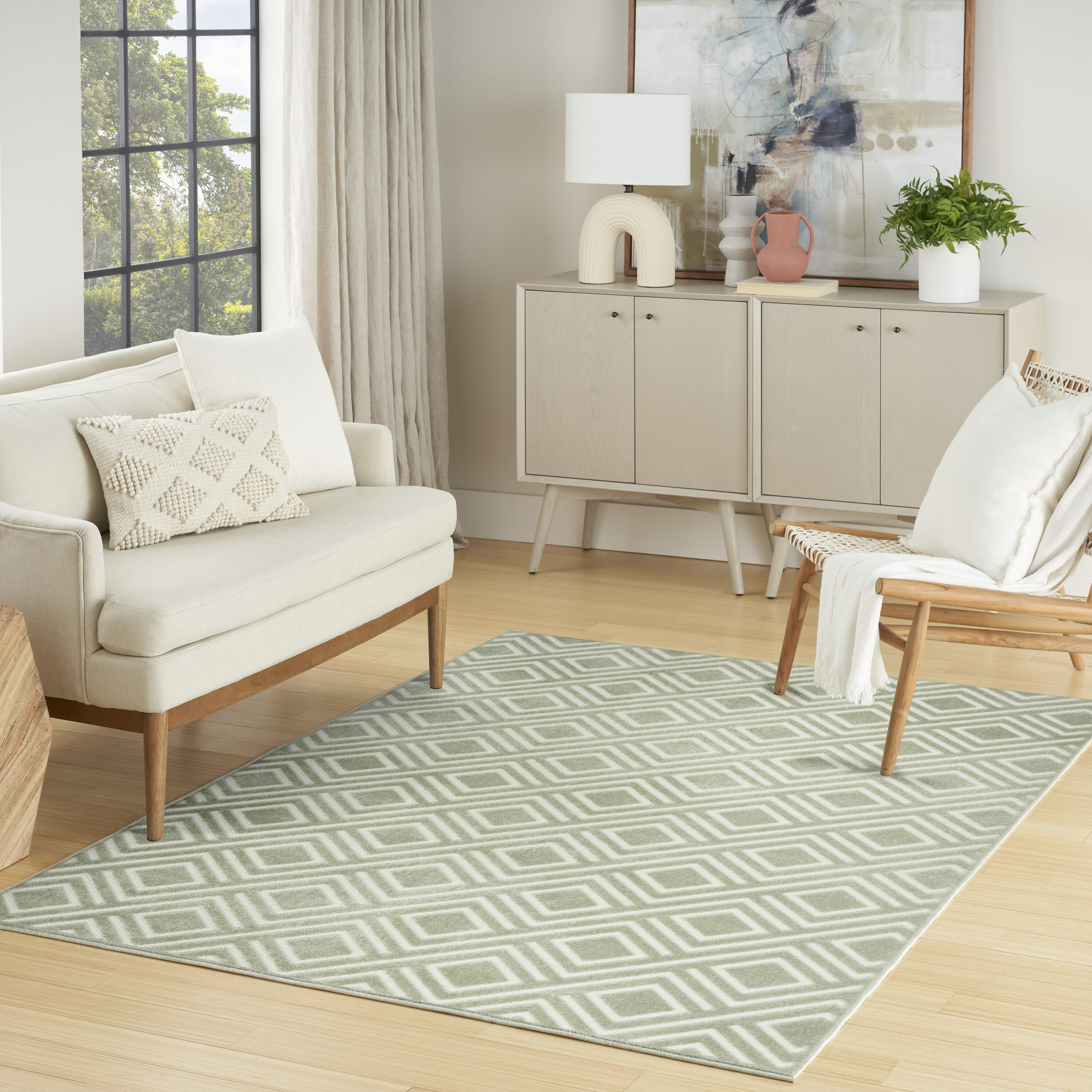 Nourison Home 099446984241 Casual 7 x 9 (ft) Polypropylene Green Rectangular Indoor Geometric Area rug