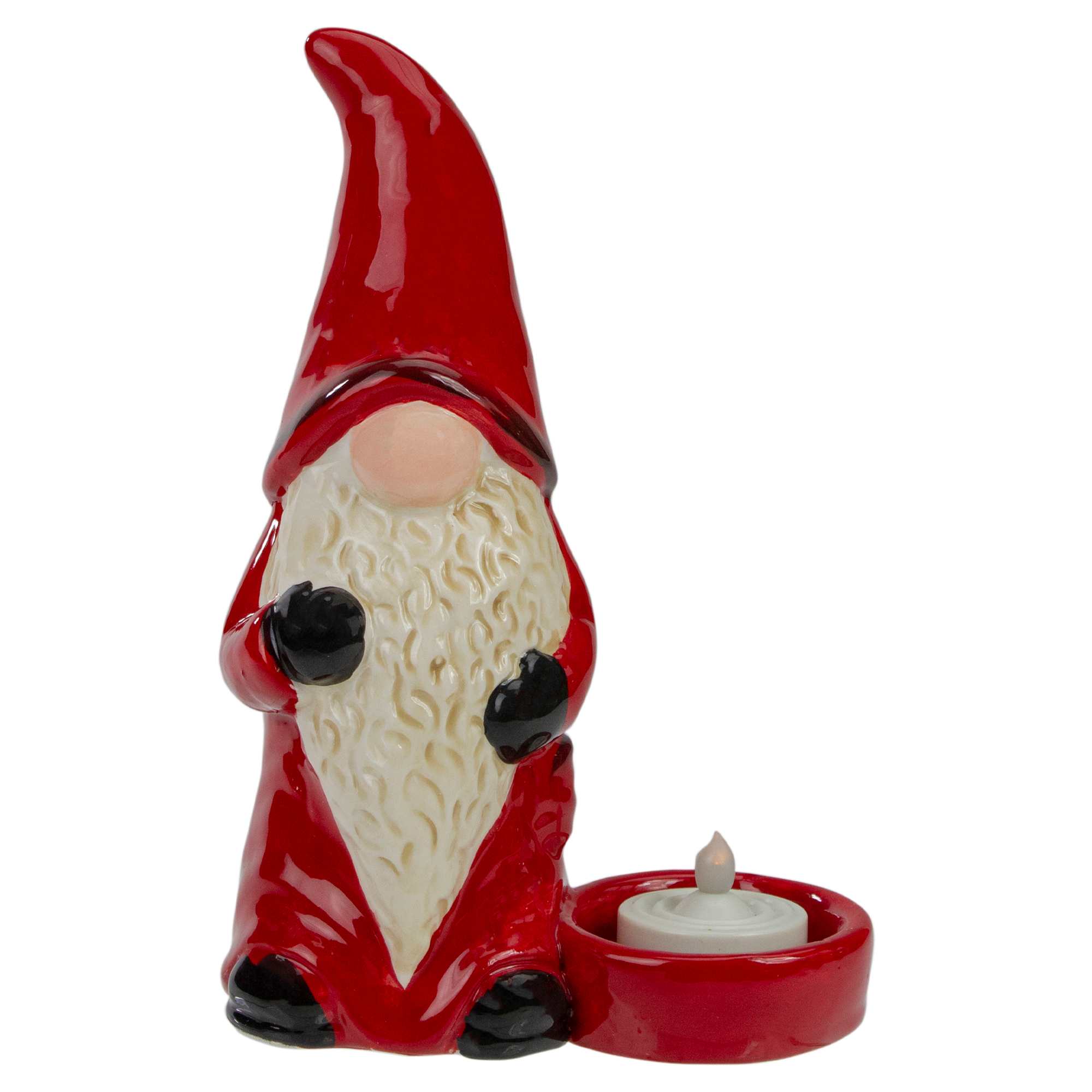 Northlight Gnome Tea Light Christmas Candle Holder - 7 inch - Red and Black