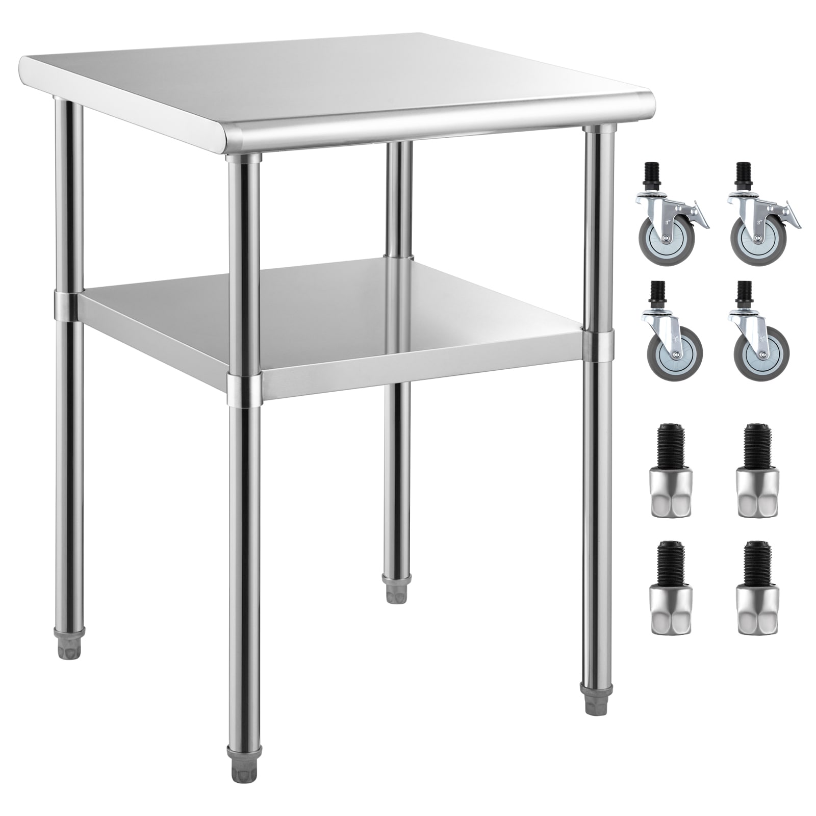 GIVIMO 24-in W x 24-in D x 36-in H Stainless Steel Work Table with Undershelf 600-lb Capacity Wheeled Heavy-Duty Prep Worktable #LW047GIVSS115