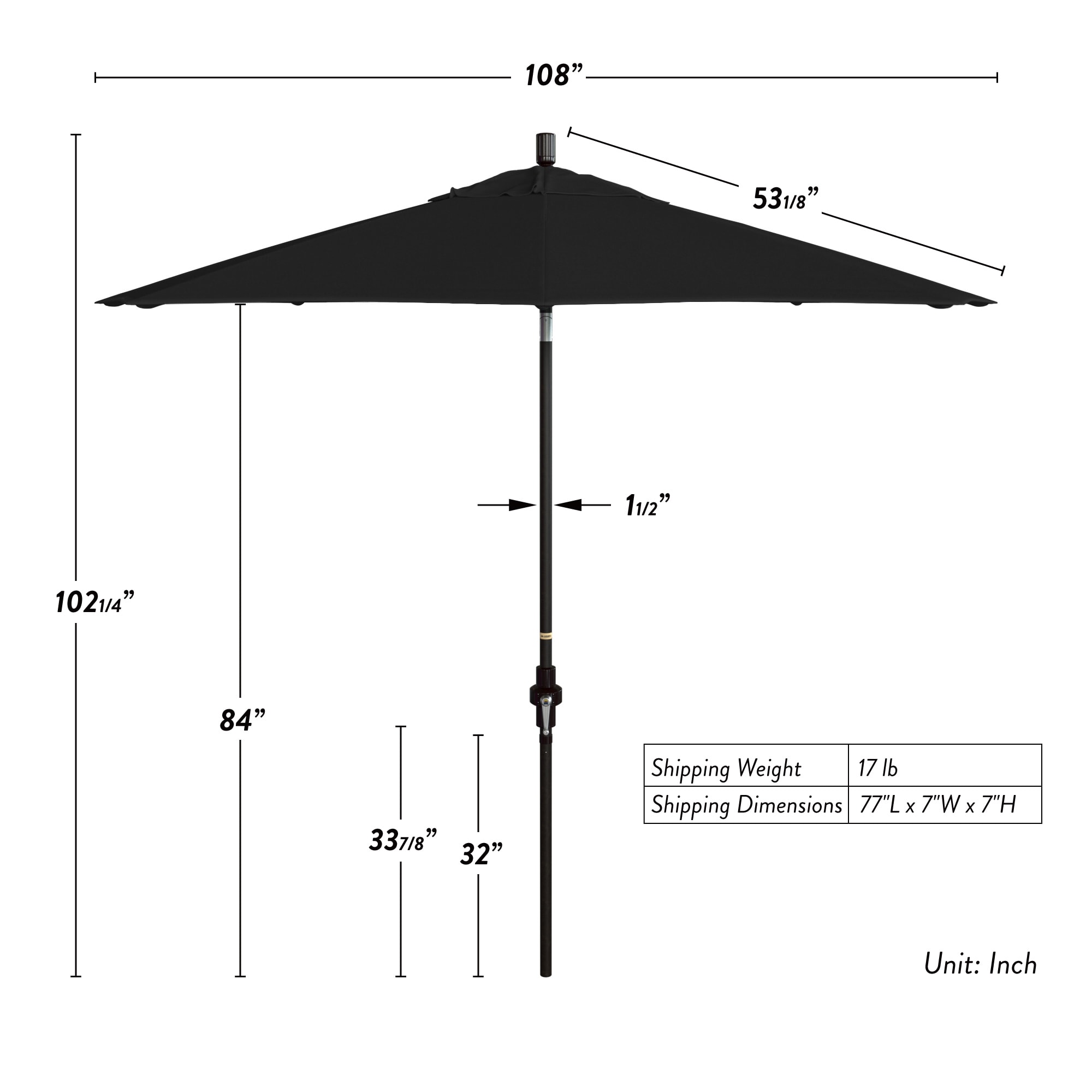 9' Black Olefin Octagonal Umbrella with Bronze Metal Pole