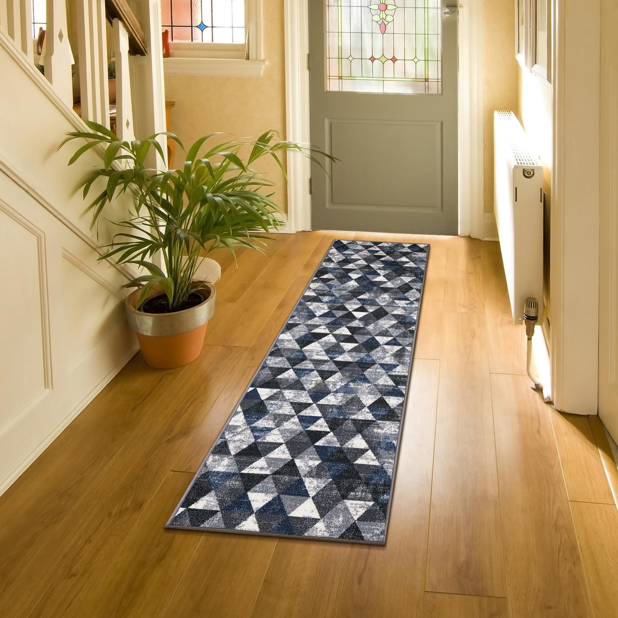 Ottomanson CLS7036-2X7 Classics 2 x 7 (ft) Loomed Nylon Navy Modern Rectangular Indoor Geometric Mid-Century Modern Runner rug