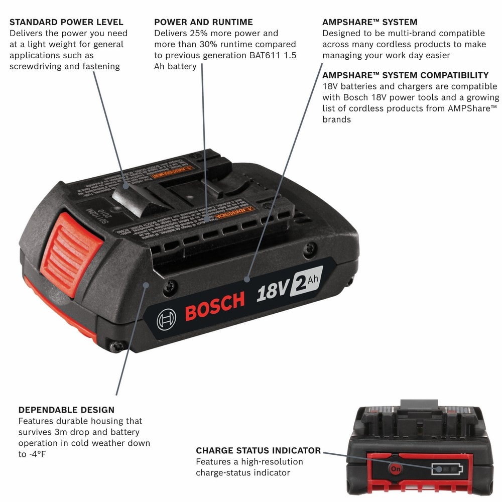 Bosch 18-V 2 Amp-Hour; Lithium Battery