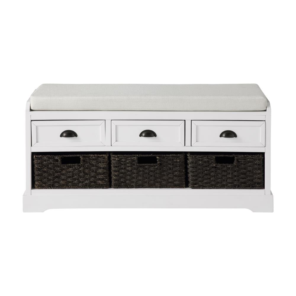 CASAINC BH-955AAK Modern White Storage Bench with Storage 13.7-in x 44-in x 20.2-in