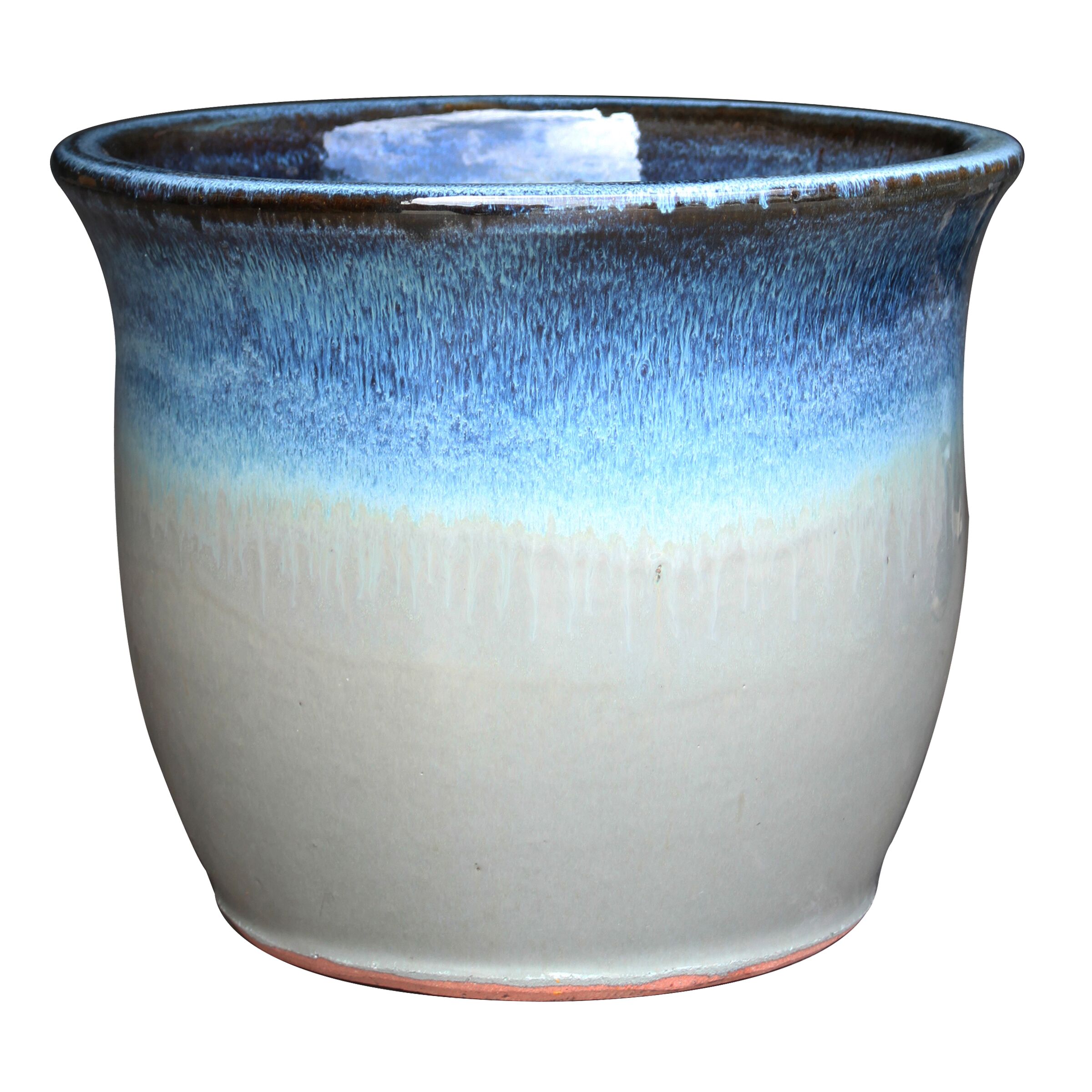 allen + roth 6902-M-EG Round 9.8-in W Small Multiple colors/finishes Ceramic Outdoor Planter with Drainage Holes