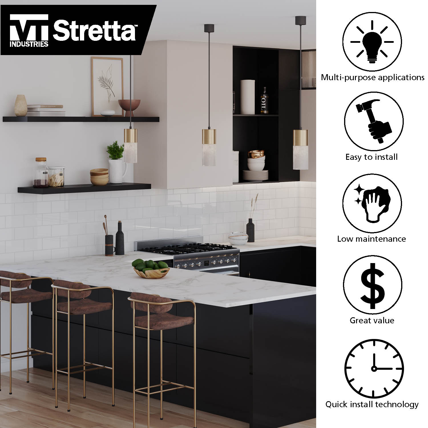 Stretta 10-ft x 25.5-in x 1.125-in White Marble Laminate Countertop