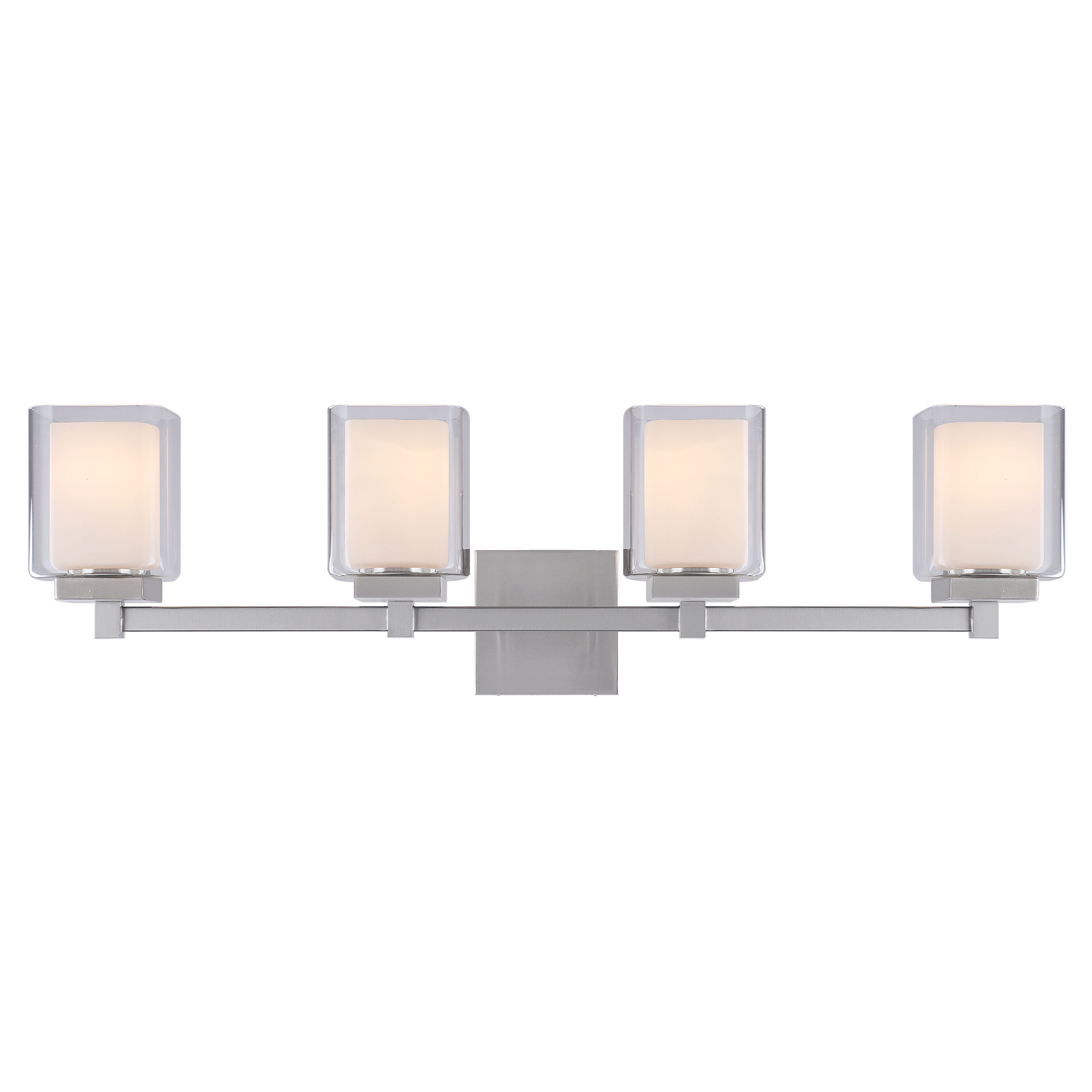 32-inch Satin Nickel 4-Light Vanity Fixture with Clear Glass Shades