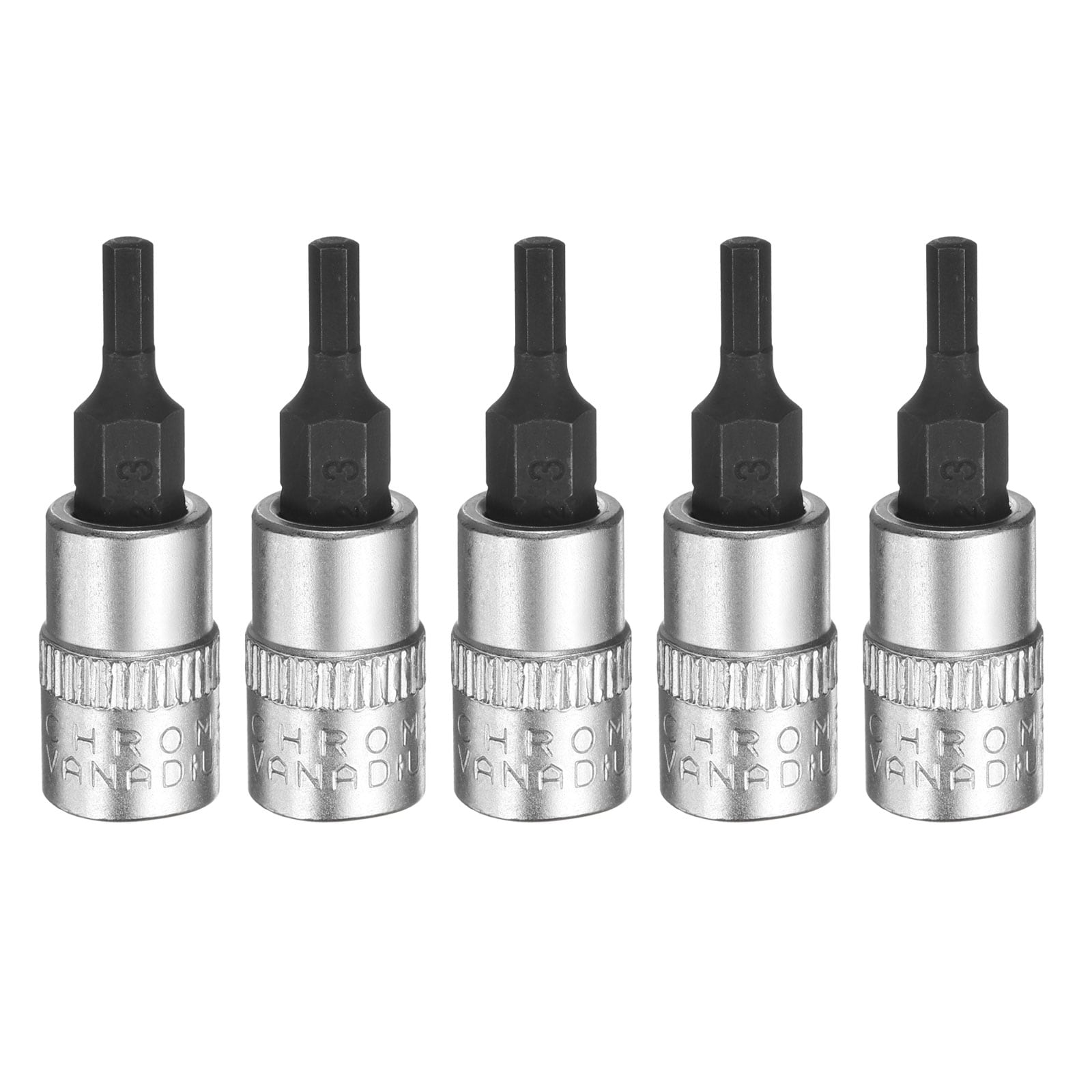 Harfington 5pcs H3 Hex Bit Socket 1/4 Inch Square Drive Metric Extension Impact Bit Power Nut Driver Set S2 and CR-V Steel Socket Ratchet Wrench Bits Silver Black