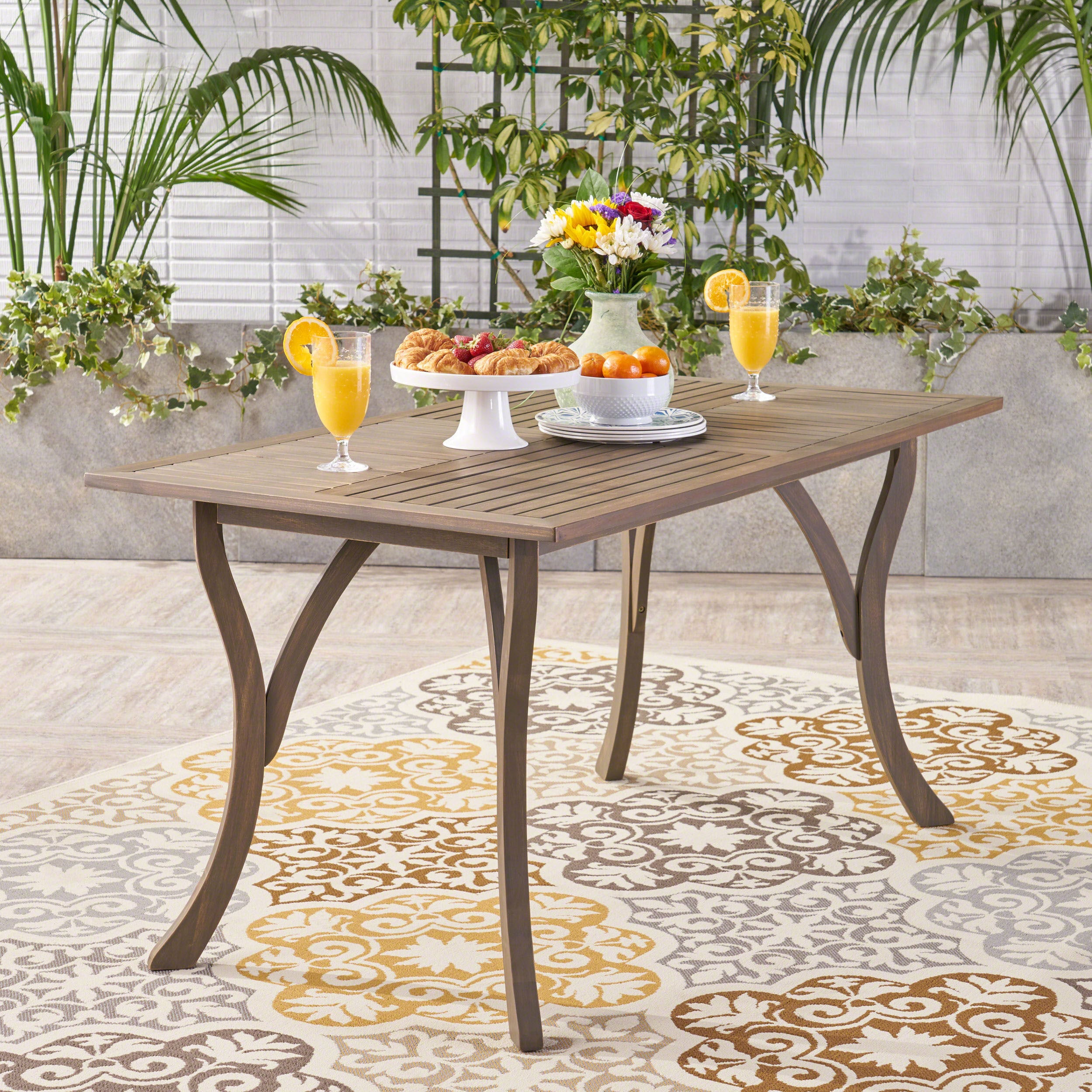 AAZJ JCF-56316MBRN Patio Tables Rectangle Outdoor Dining Table 31.5-in W x 59-in L