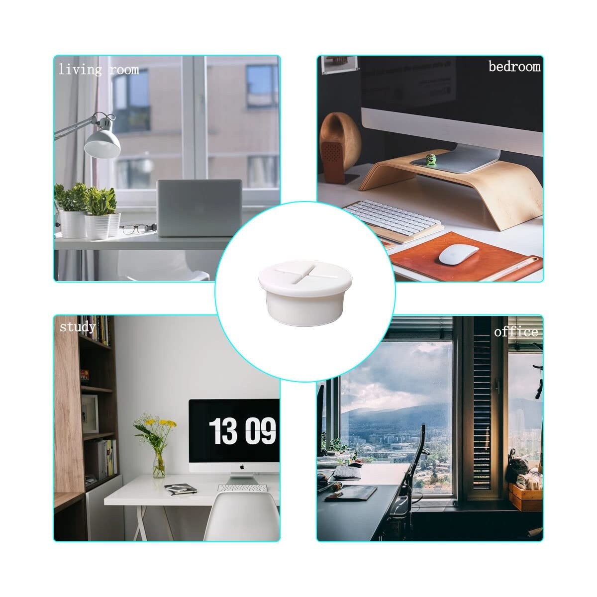 Etokfoks 1 in White Silicone Desk Cable Grommet 6 Piece Cord Pass ...