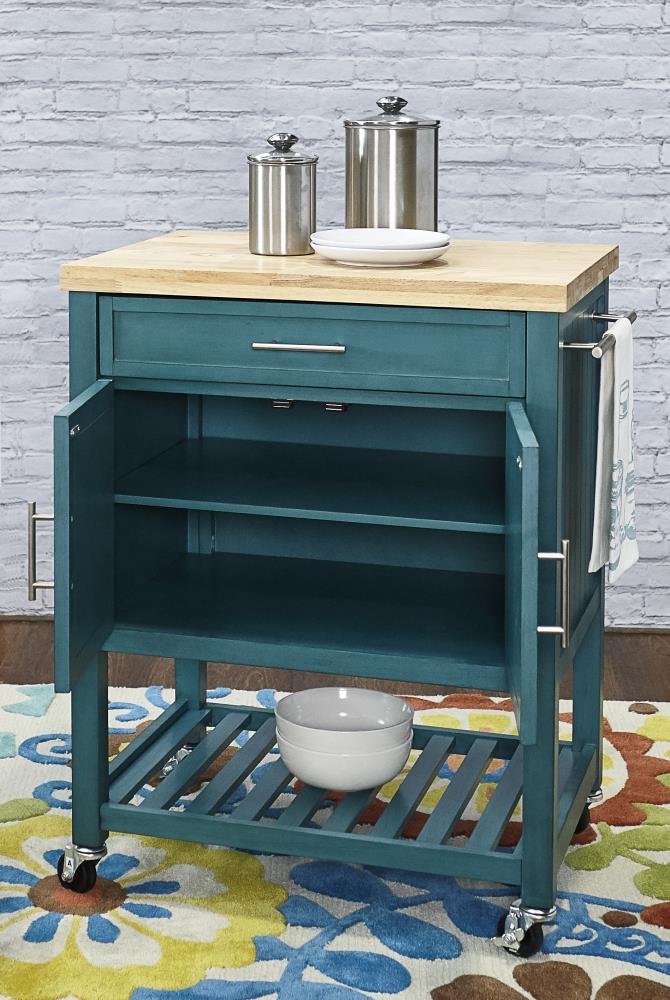 Powell Blue Wood Base With Butcher, Powell Butcher Block Kitchen Island