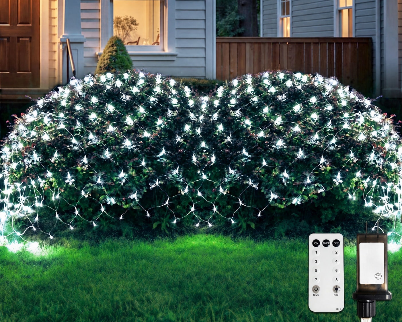 Oyezvary  Outdoor Net Lights 12ft x 5ft 360 LED Mesh Lights White Clear Wire with Remote 8 Modes Timer for Bush Patio Christmas Tree