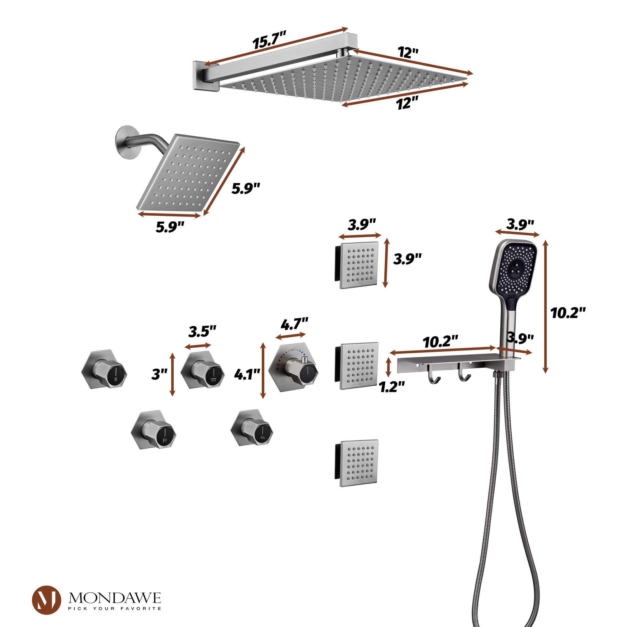 Mondawe MD-BN-6105 Showerhead-Bar-Panels - View #11