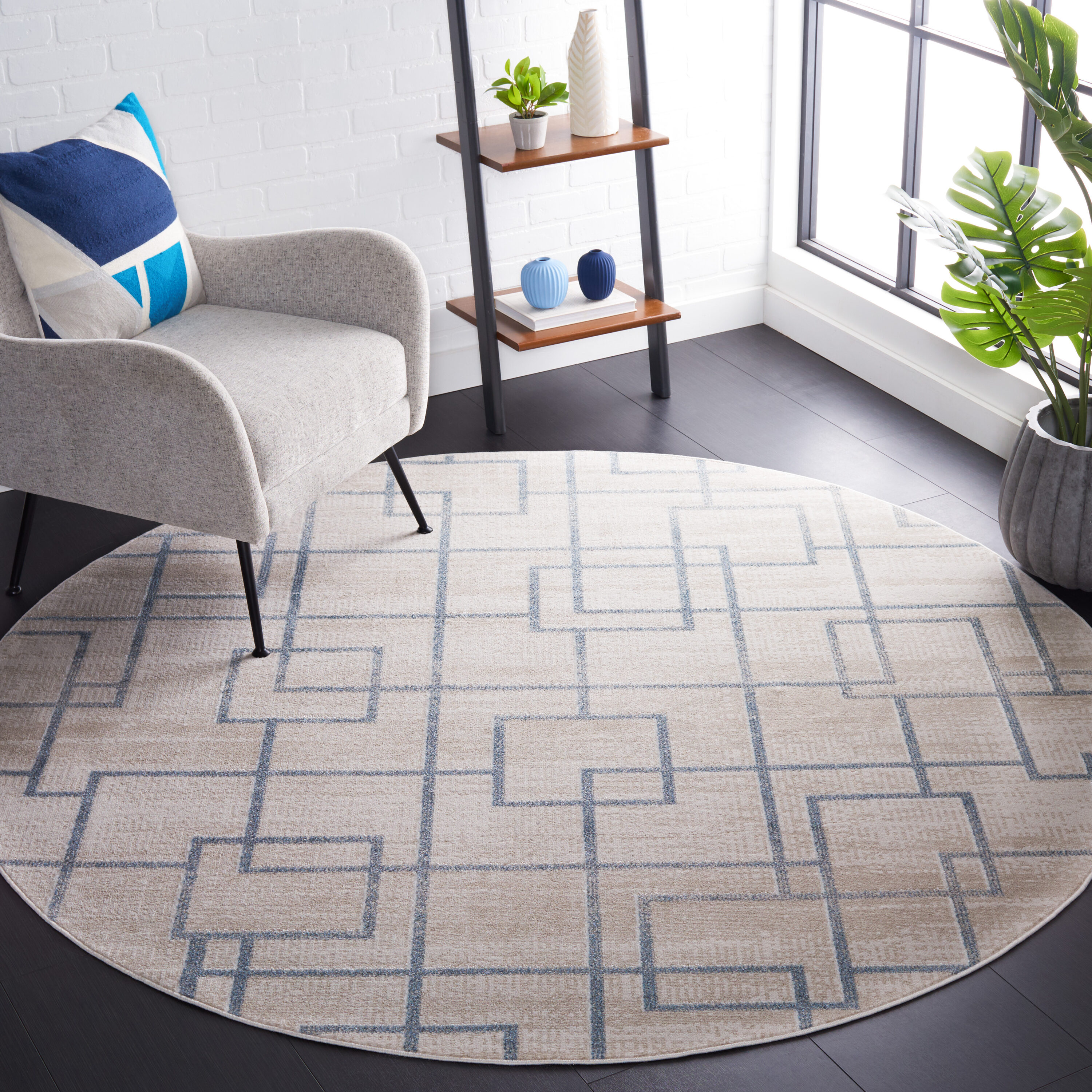 Safavieh BLR238B-7R Blair Washable 7 x 7 (ft) Polyester Beige/Gray Round Indoor Geometric Machine washable Area rug