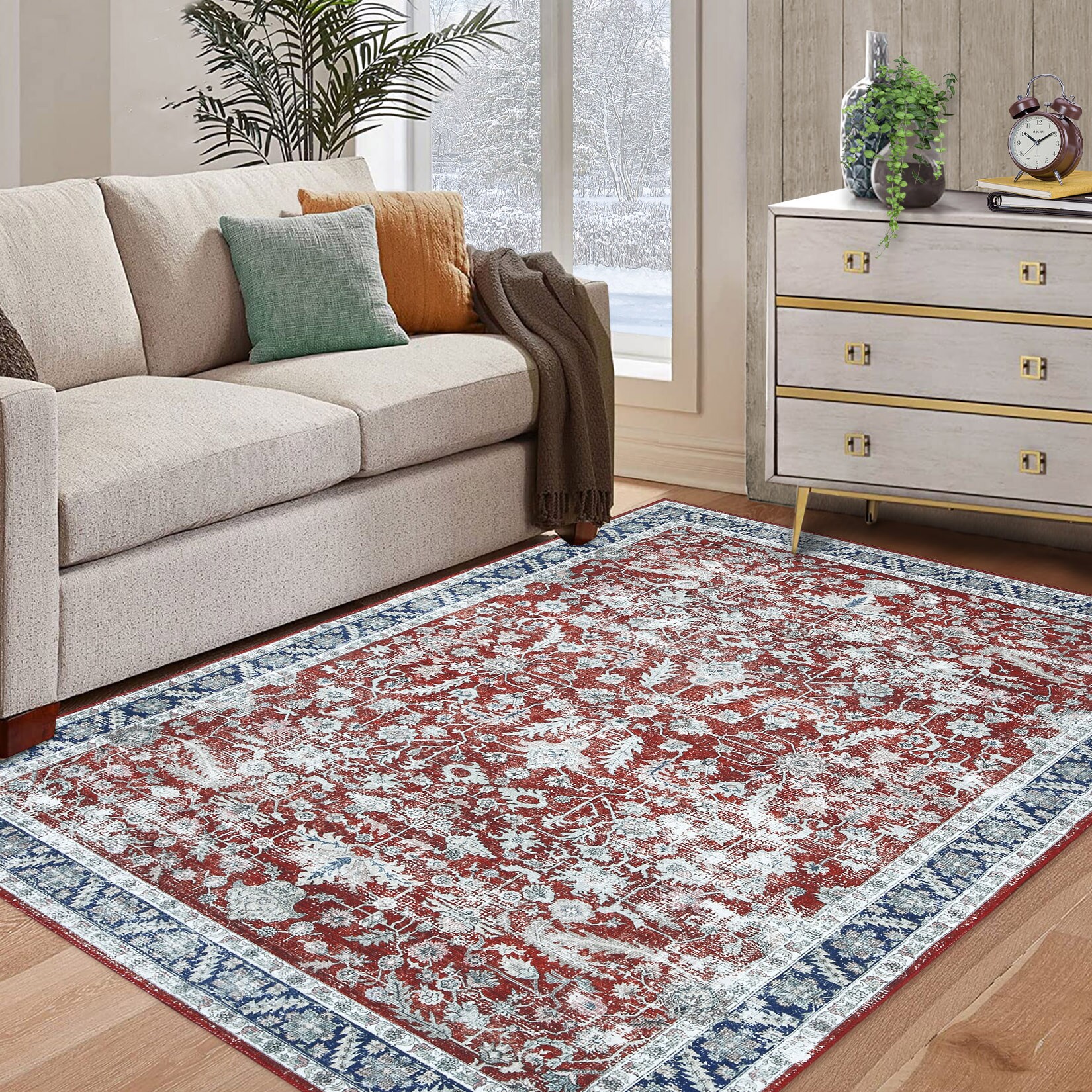 Garvee YXY-LO-PHO-0YG4LJ3H 8 x 10 (ft) Loomed Polyester Red Rectangular Indoor Floral/Botanical Persian Machine washable Area rug
