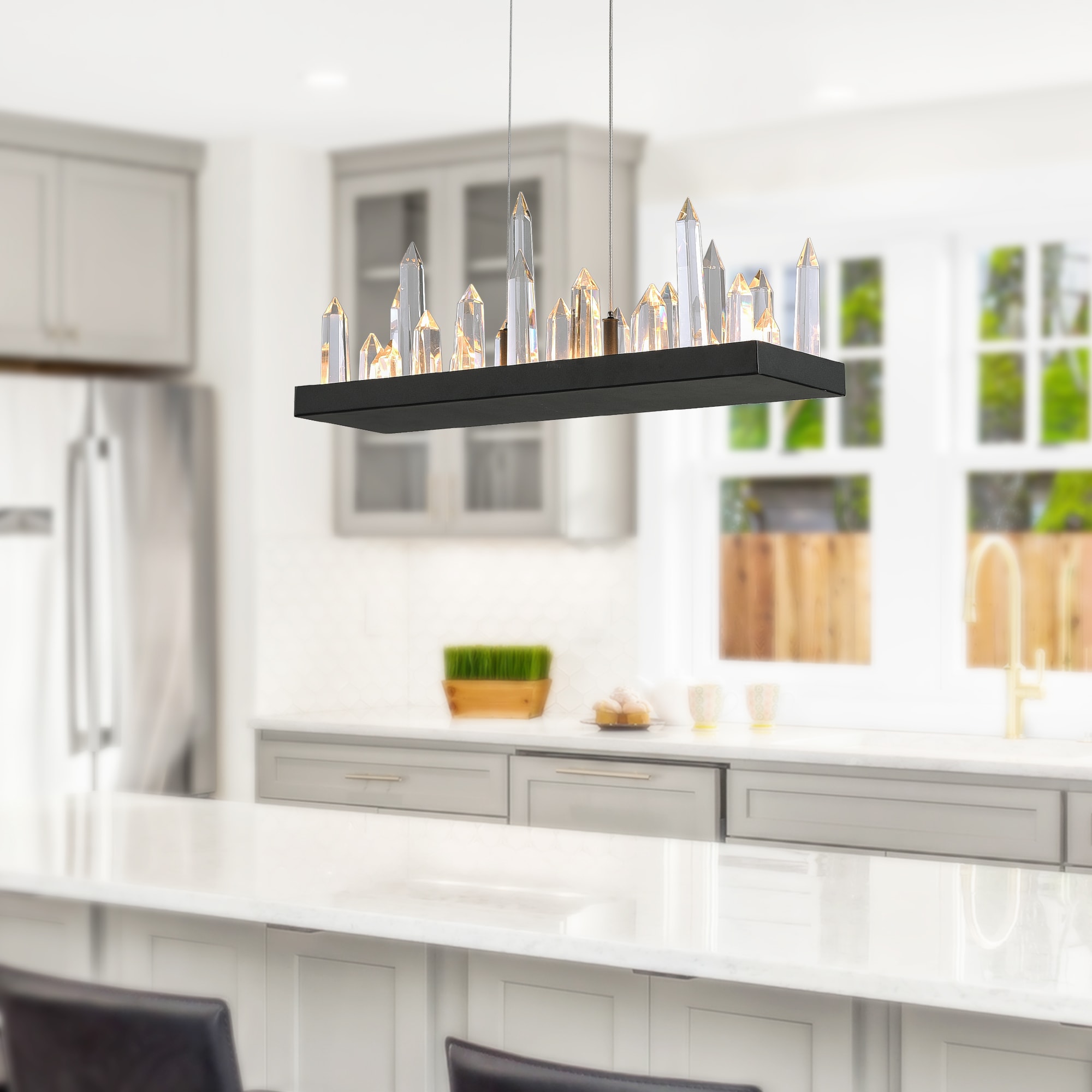 CWI Lighting 1043P34-101-RC Juliette Black Transitional Integrated LED For Use in Bathrooms, Bedrooms, Dining Rooms, Foyers, Kitchens, Living Rooms Chandelier