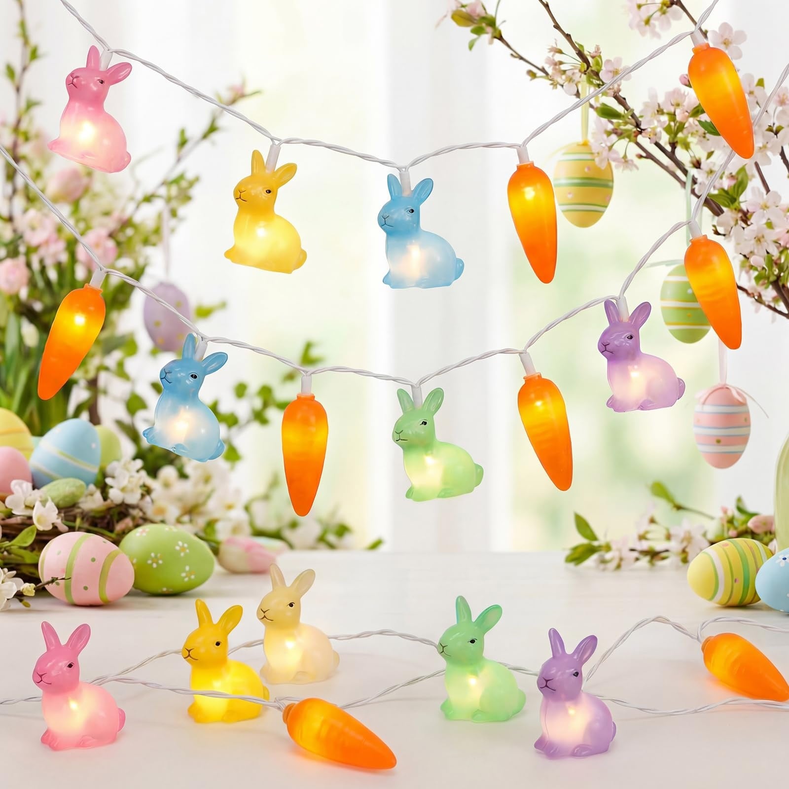 Vrbgify  Multicolored Rabbit Carrot String Light 8 FT 10 LED Easter Fairy Light Set for Kids Bedroom Garden Wall Indoor Outdoor Decor