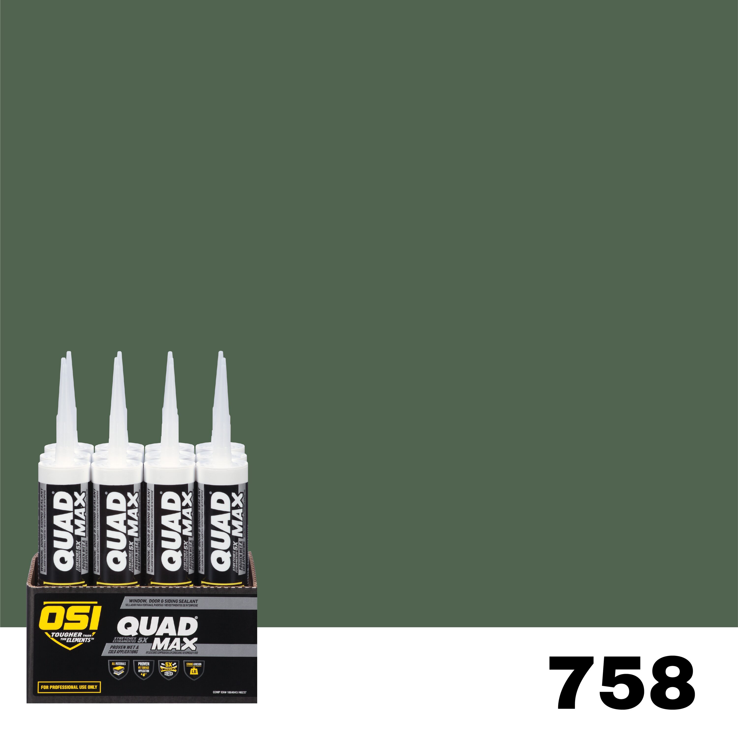 OSI 1869704 Quad Max 12 -Pack 9.5-oz Window door Green 758 Paintable Advanced Sealant Caulk