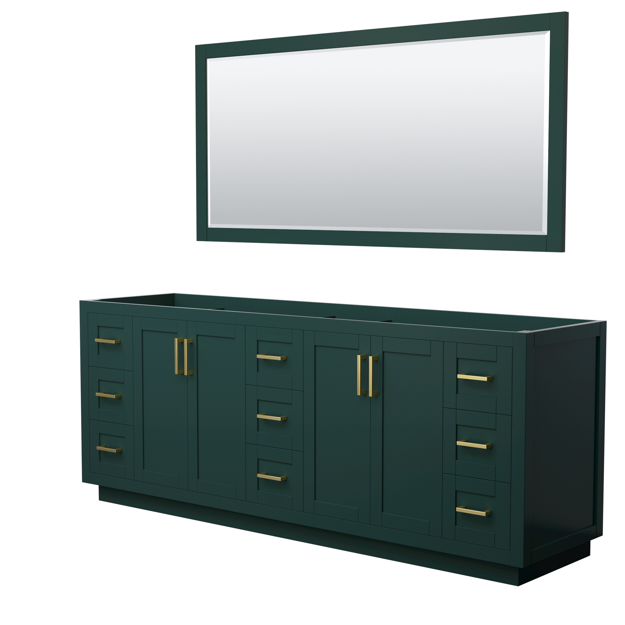 Wyndham Collection WCF292984DGDCXSXXM70 Miranda 84-in Green with Brushed Gold Trim Bathroom Vanity Base Cabinet without Top (Mirror Included)