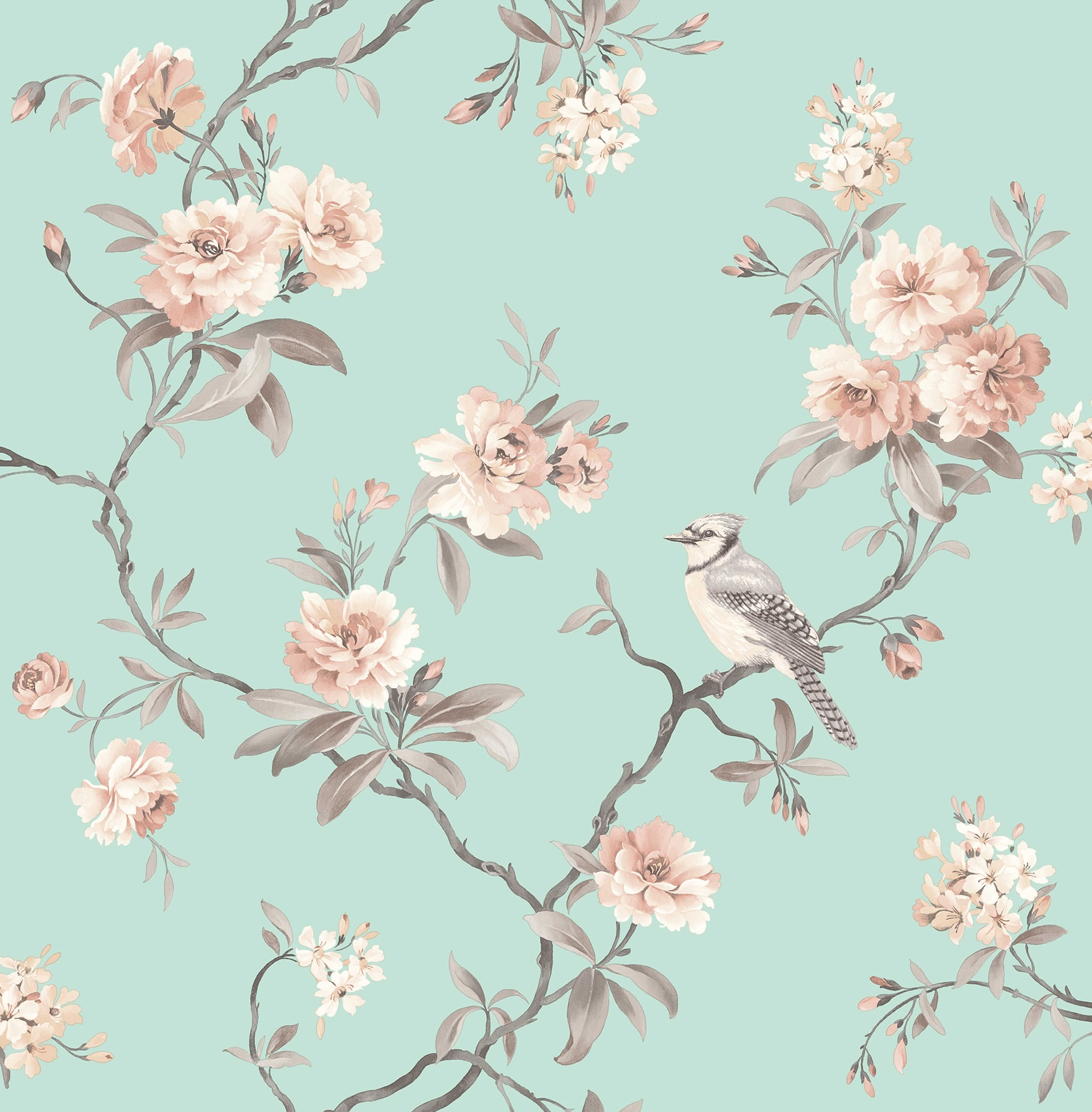 Fine Decor 2900-40768 Medley 56.4-Sq. Feet Seafoam Paper Birds Unpasted Wallpaper