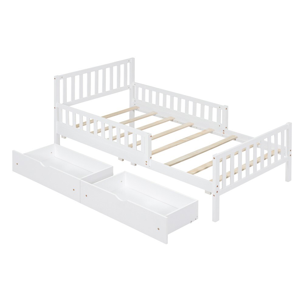 Clihome EFC-BL-11 Bed with trundle White Twin Wood Bed frame Bed with Storage