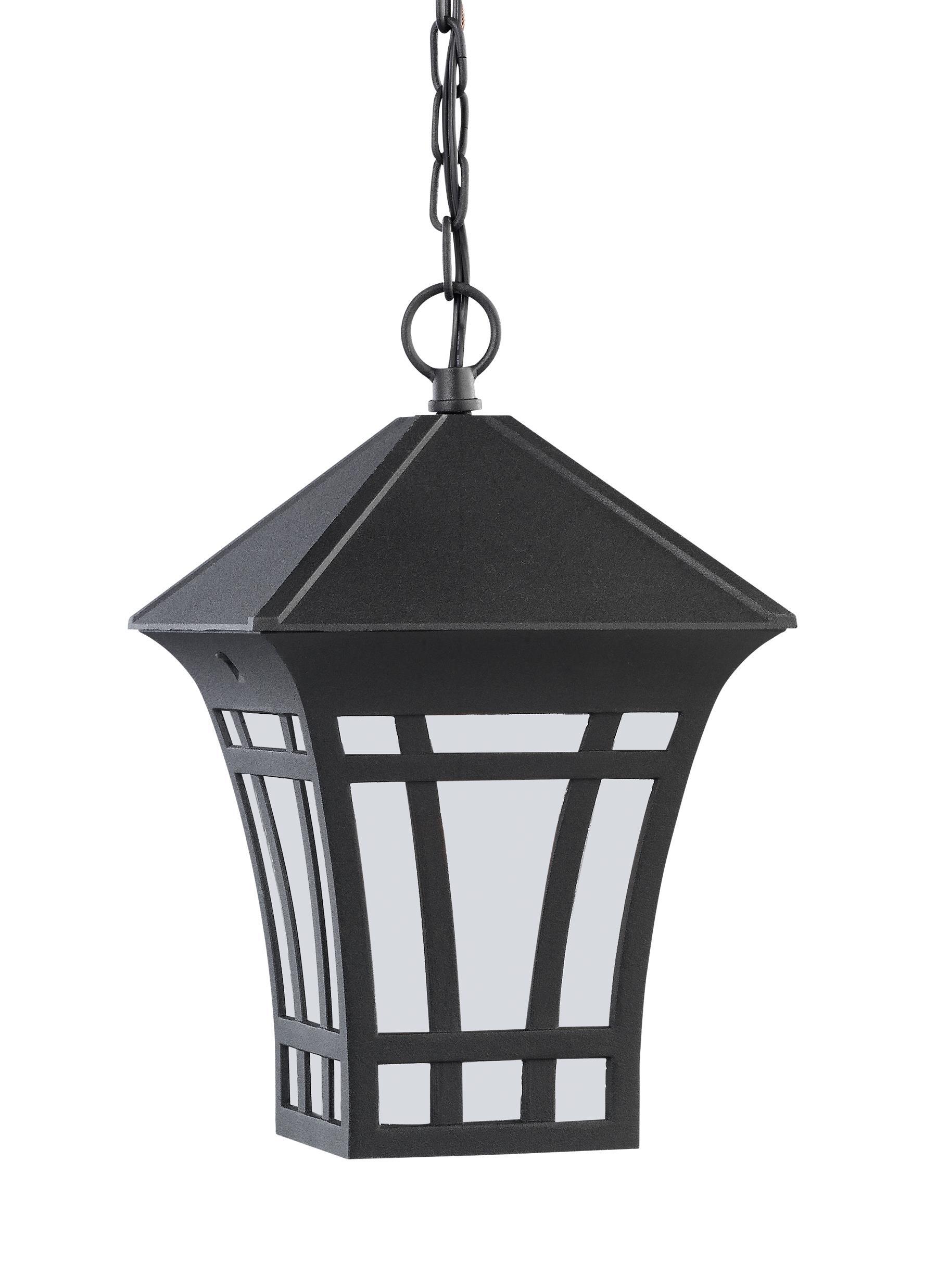 Generation Lighting 69131-12 Herrington 1 -Light Black Transitional Etched glass Lantern Mini Outdoor Hanging Pendant light