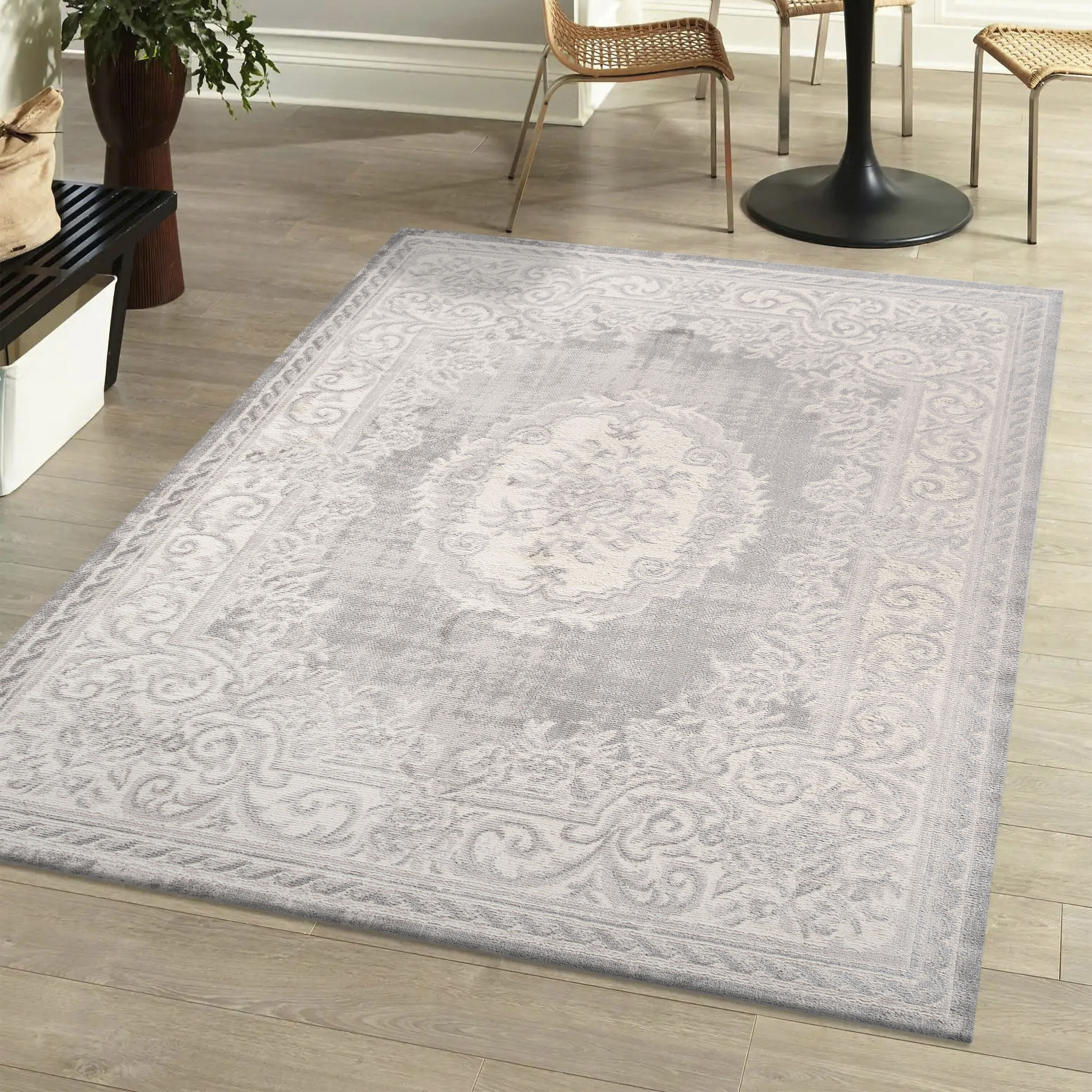 JONATHAN  Y MDP401B-5 MODERN PERSIAN Rosalia 5 x 8 (ft) Loomed Polypropylene Ivory/Gray Rectangular Indoor Medallion Persian Area rug