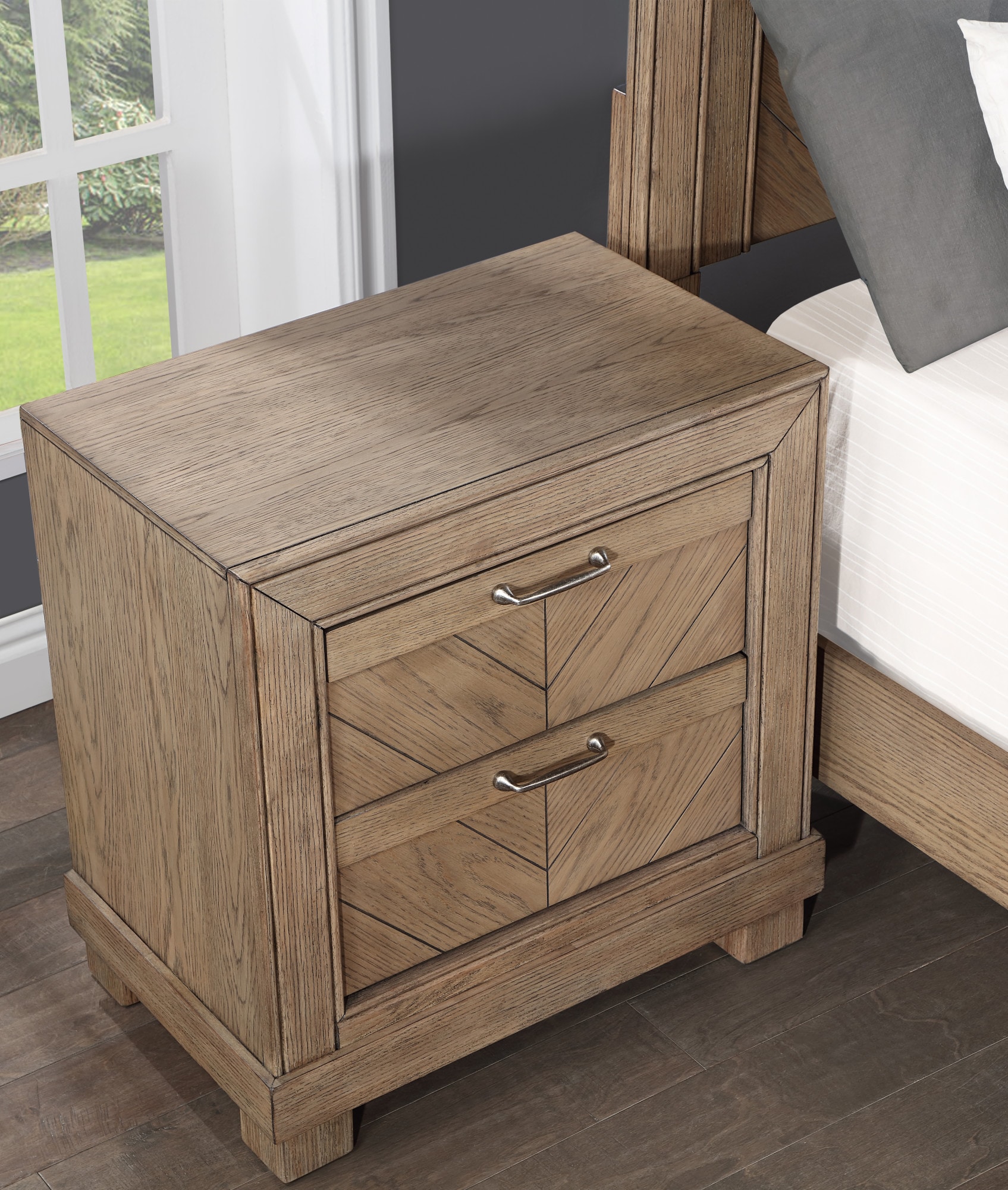 Weathered Sand Rustic Wood 2-Drawer Nightstand