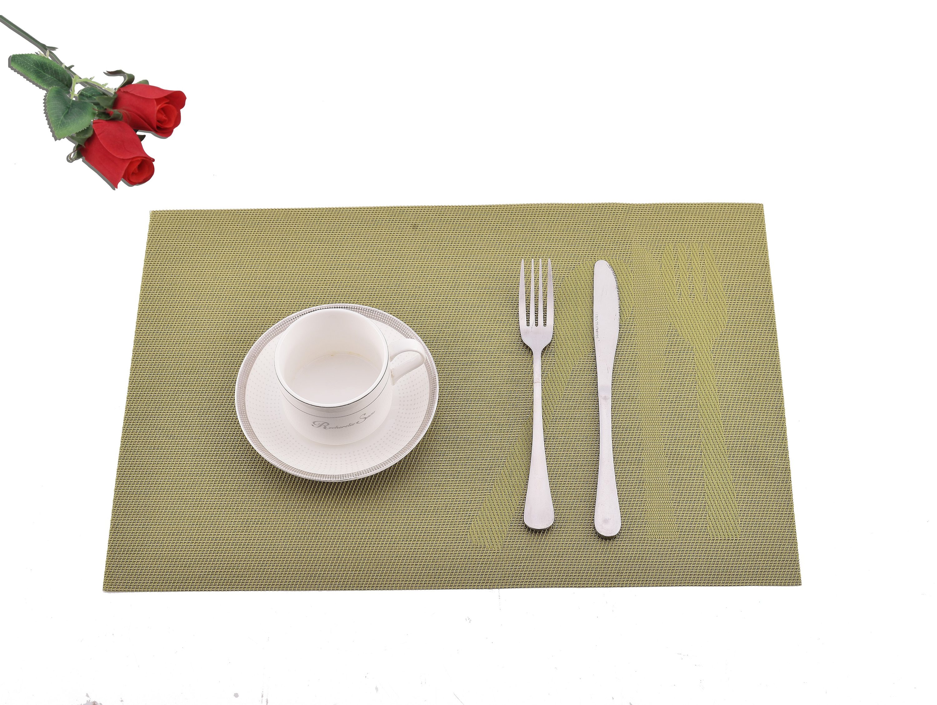 J&V TEXTILES PM39 4-Pack Green PVC Rectangle Placemats